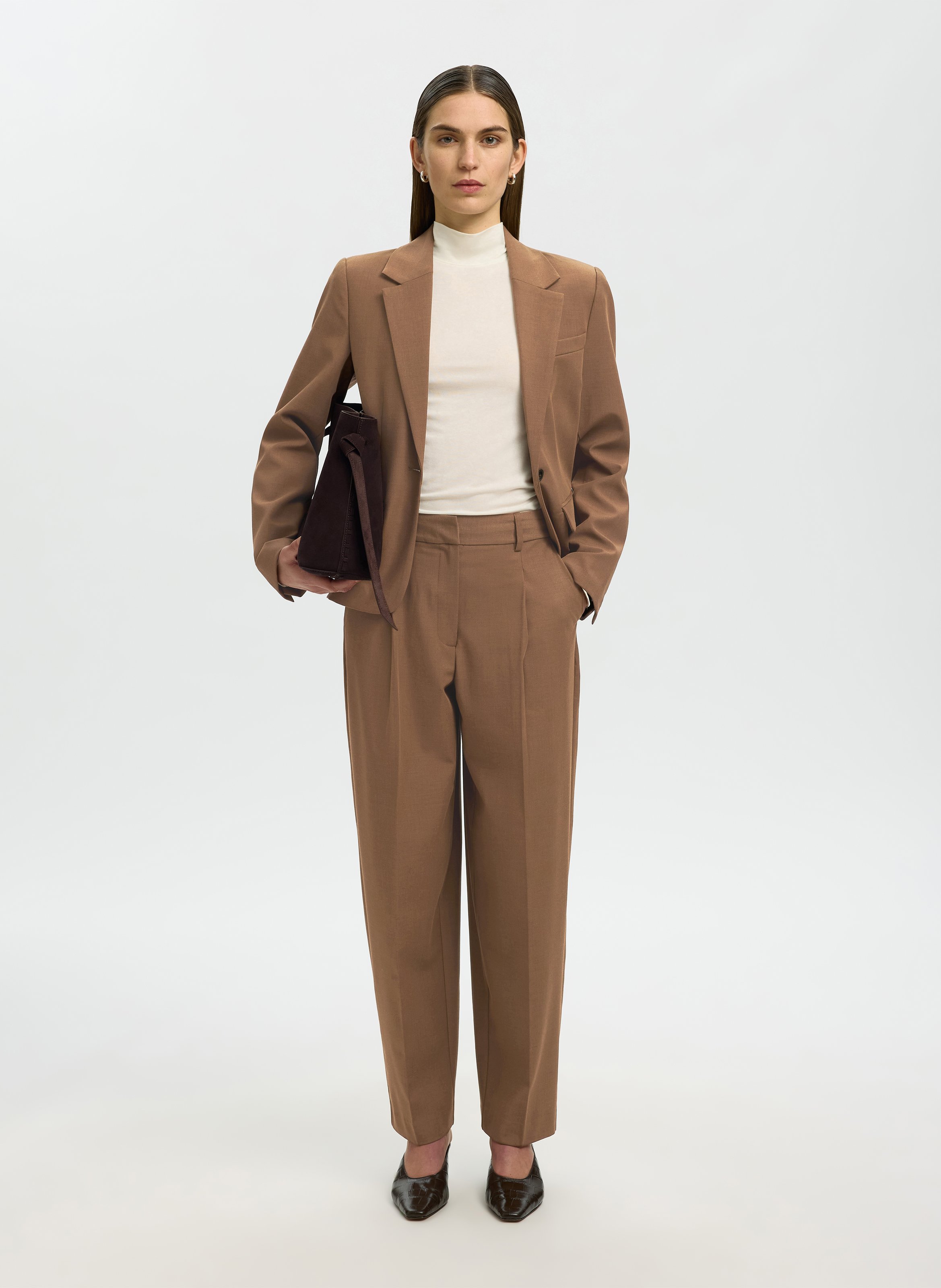 Pantalon de tailleur taille haute SELECTED Marron