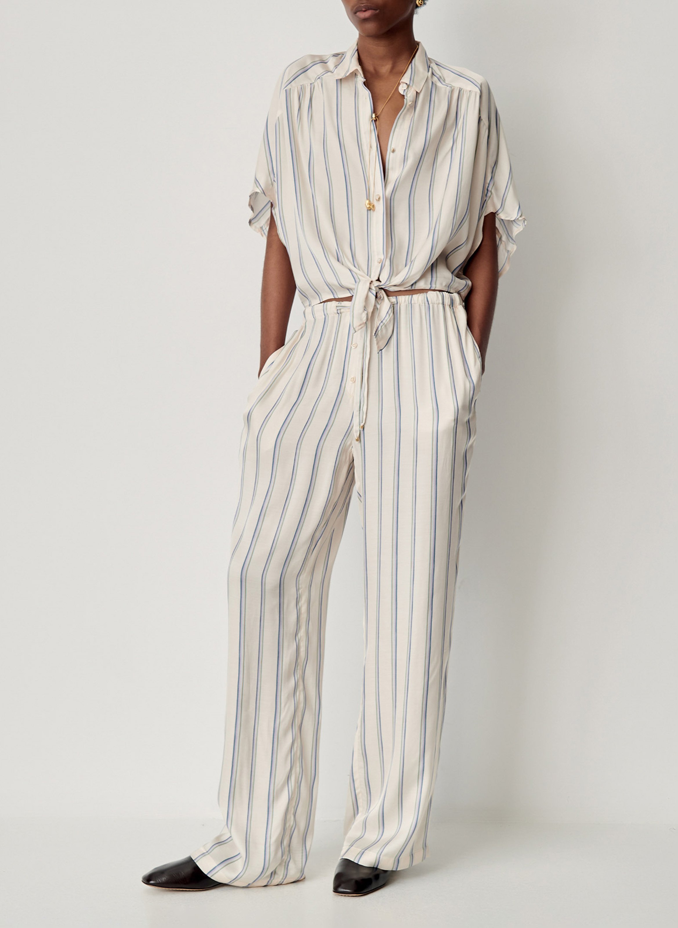 Chemise droite col classique rayée SESSUN Blanc