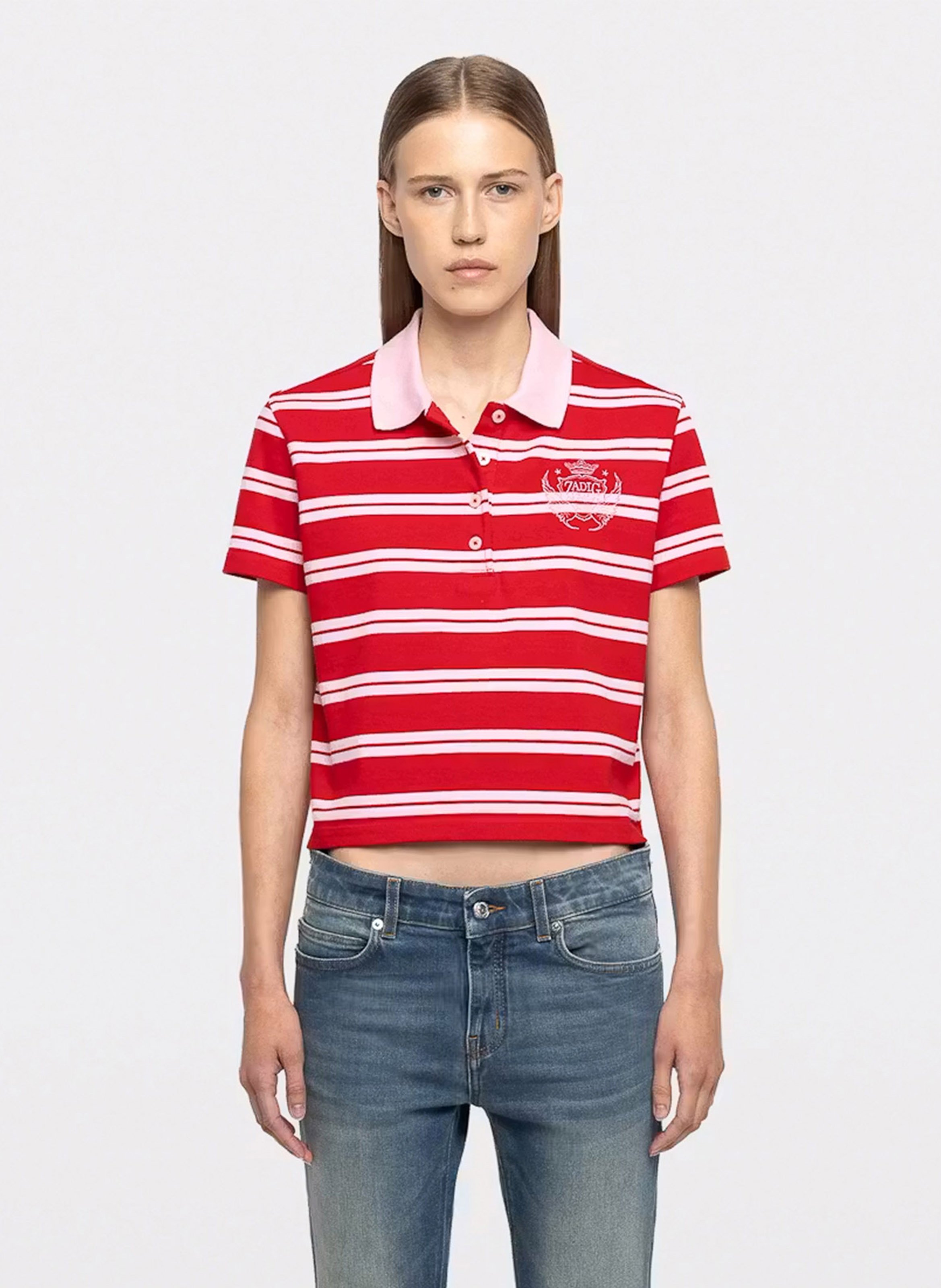 Polo droit en coton rayé ZADIG&VOLTAIRE Rouge