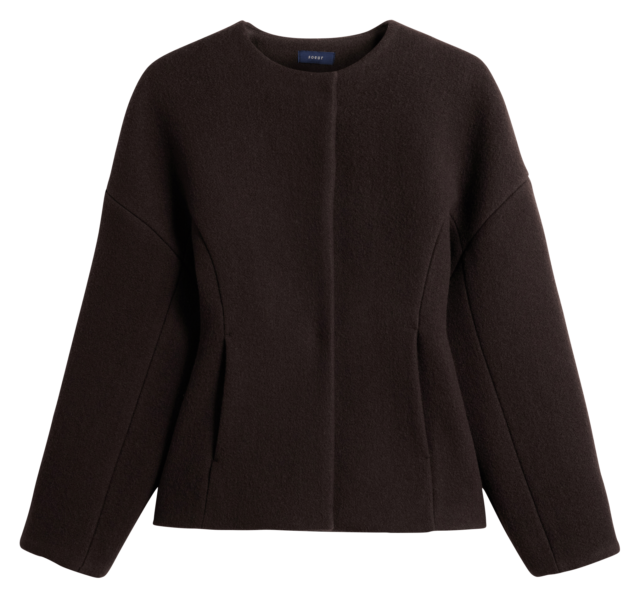 Taillierte Woll- und Baumwolljacke mit Rundhalsausschnitt SOEUR Grun