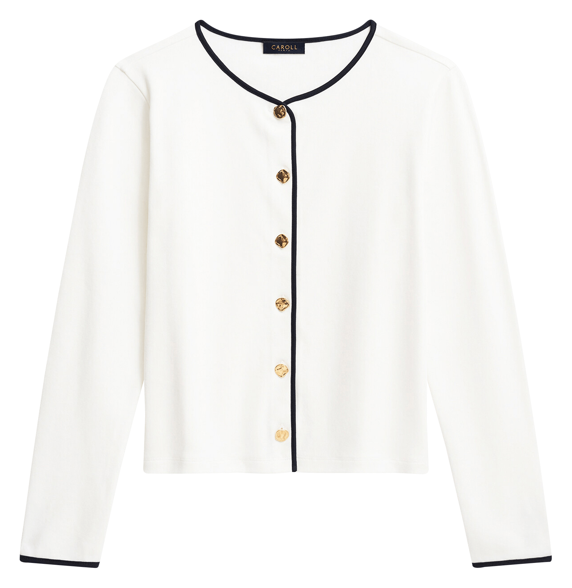 Cardigan effen ronde hals van katoen CAROLL Beige