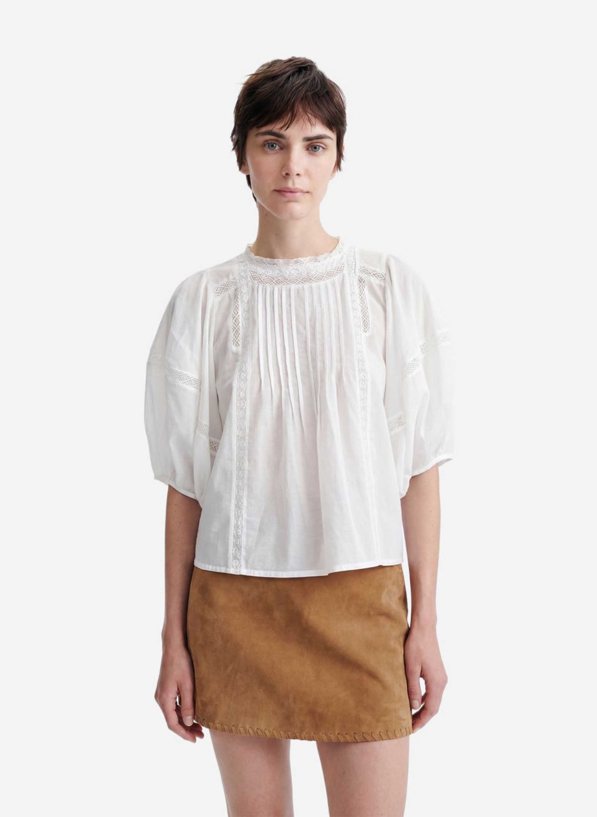 Round-neck cotton-blend blouse VANESSA BRUNO White