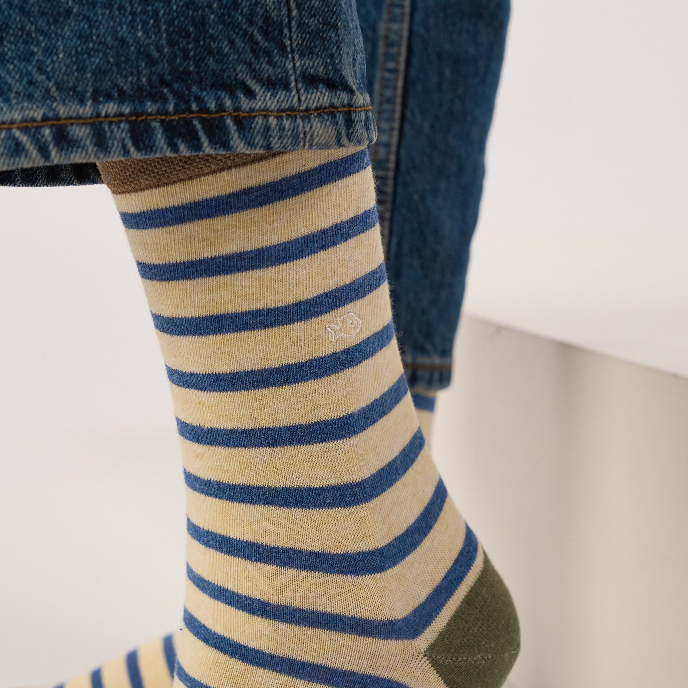 Combed cotton socks with wide stripes | Beige BILLYBELT Men