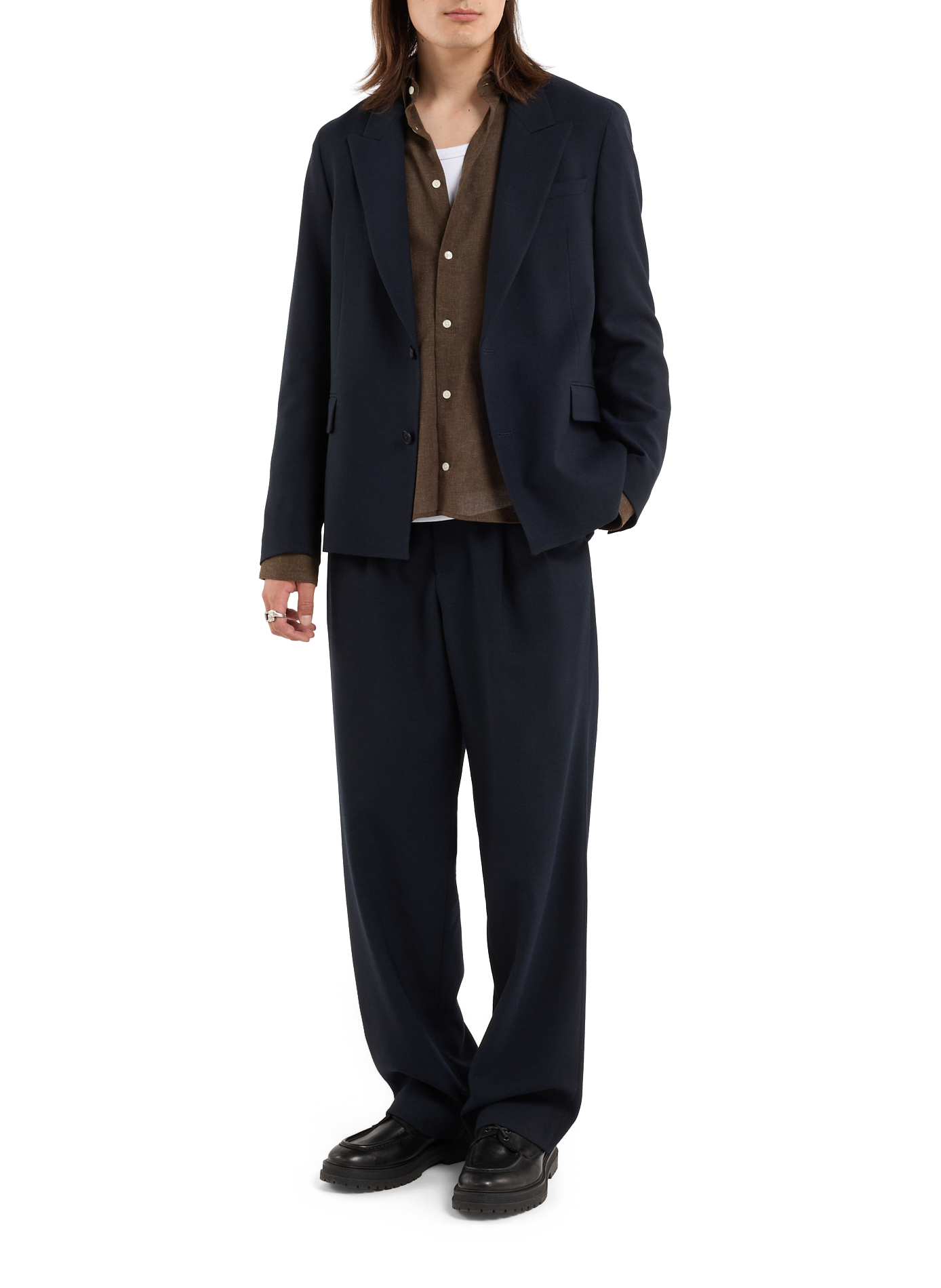Single-color straight fit wool suit jacket SAISON 1865 Blue