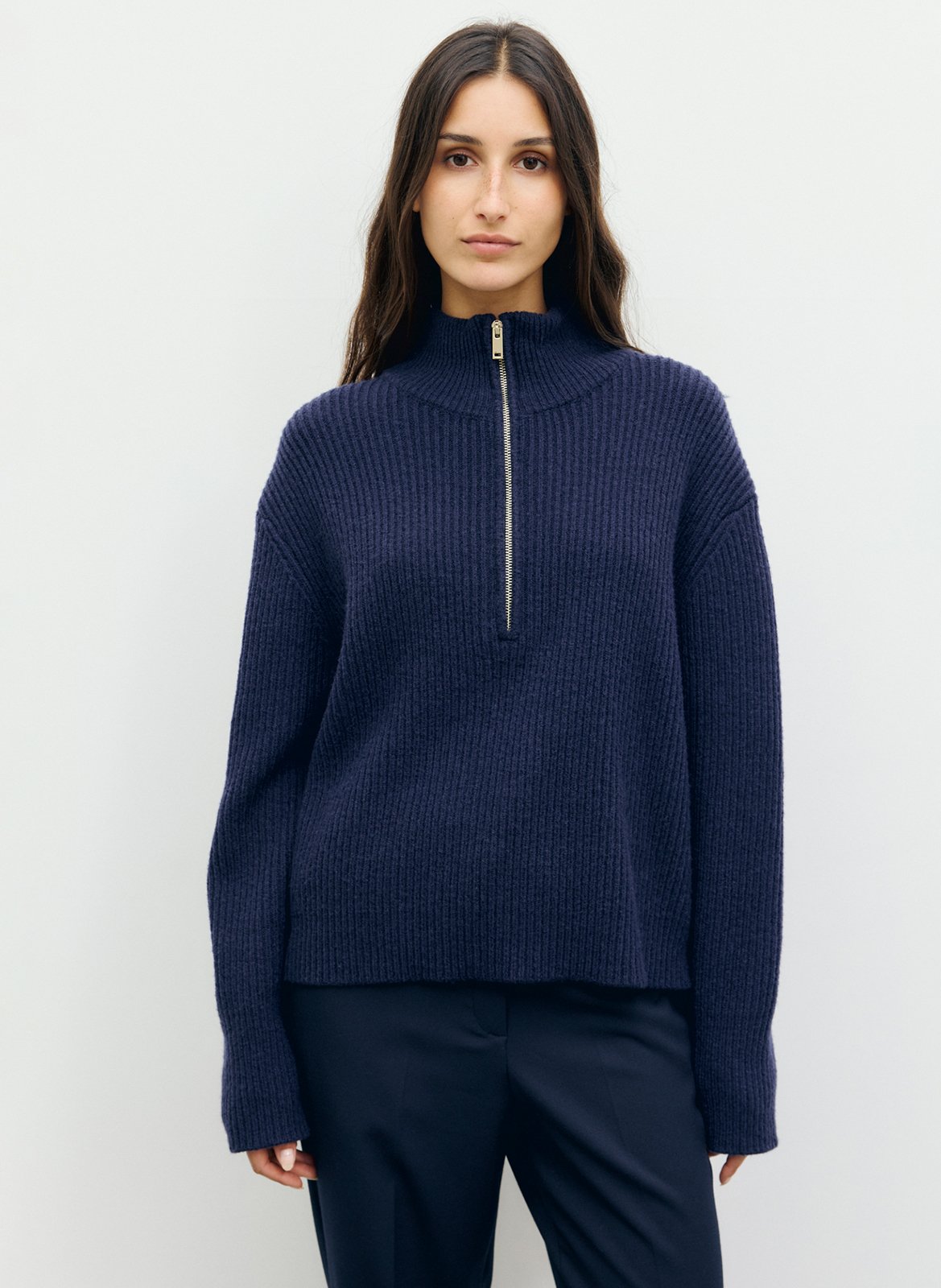 Pull droit col camionneur côtelé en laine mélangée GERARD DAREL Argent
