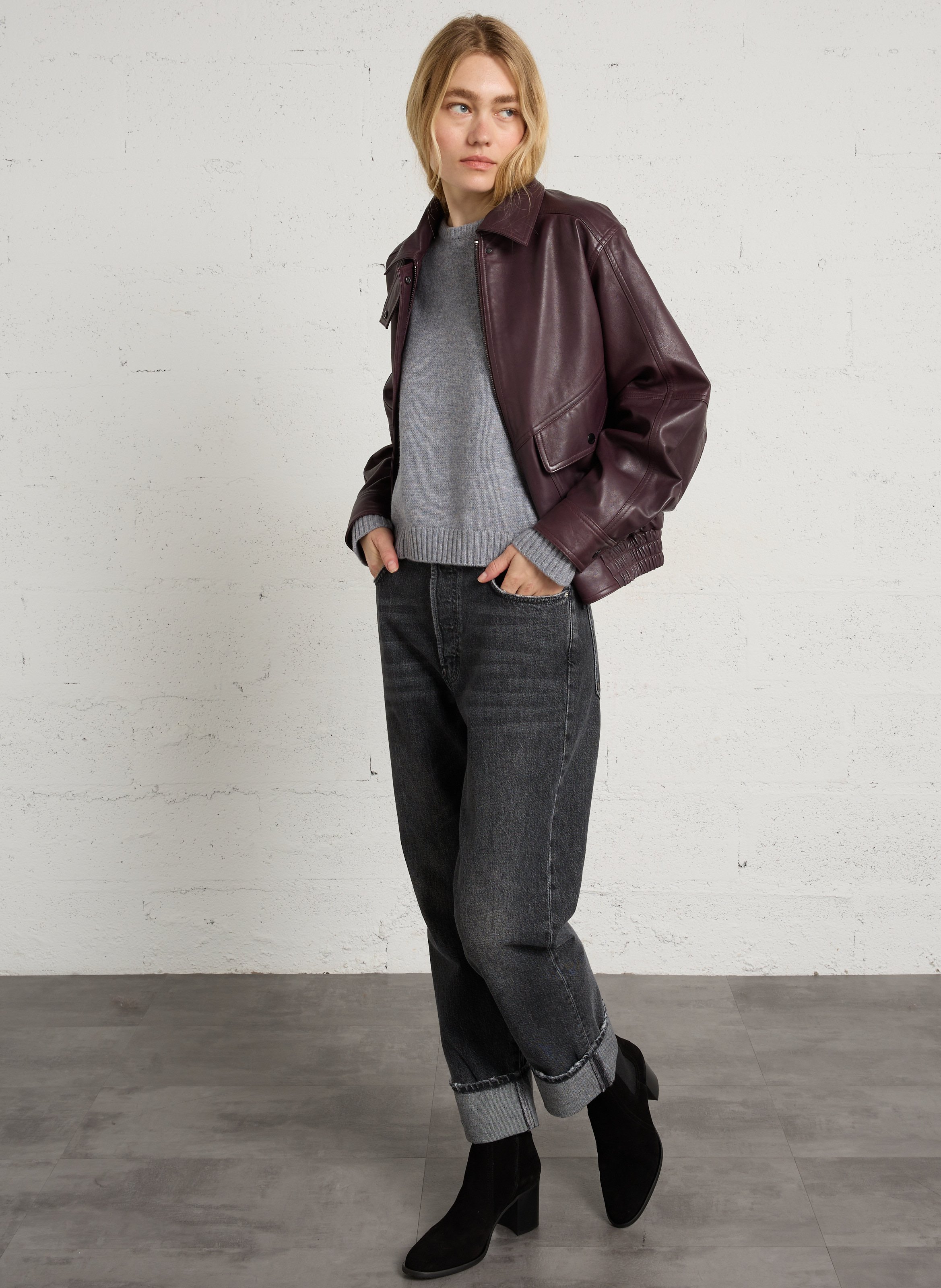 Bomber ample en cuir IKKS Prune