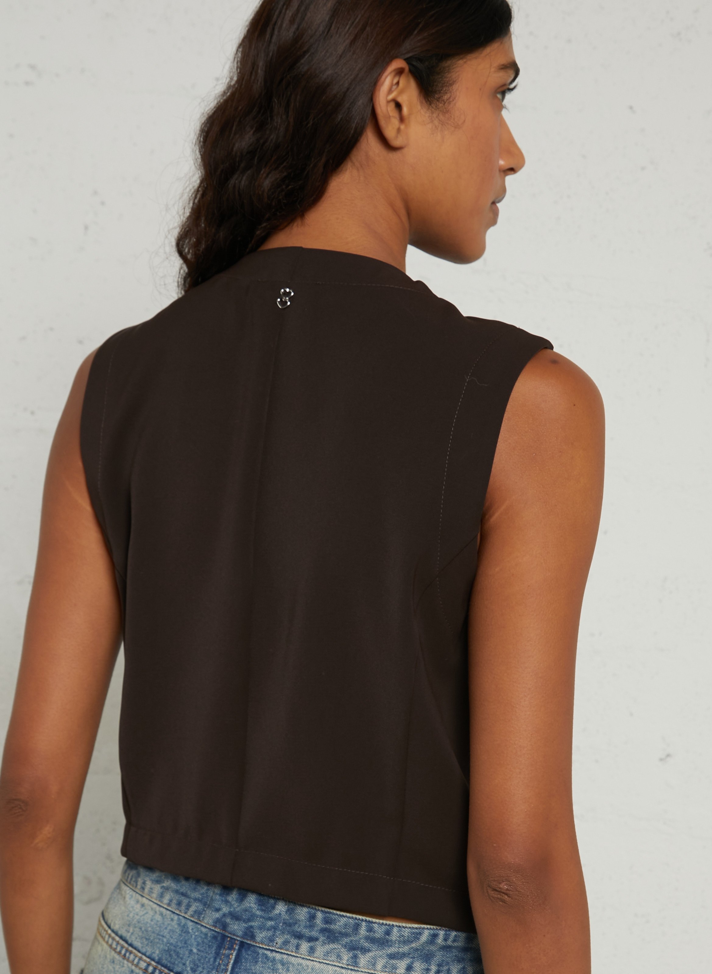 Sleeveless buttoned straight vest PLEASE Brown