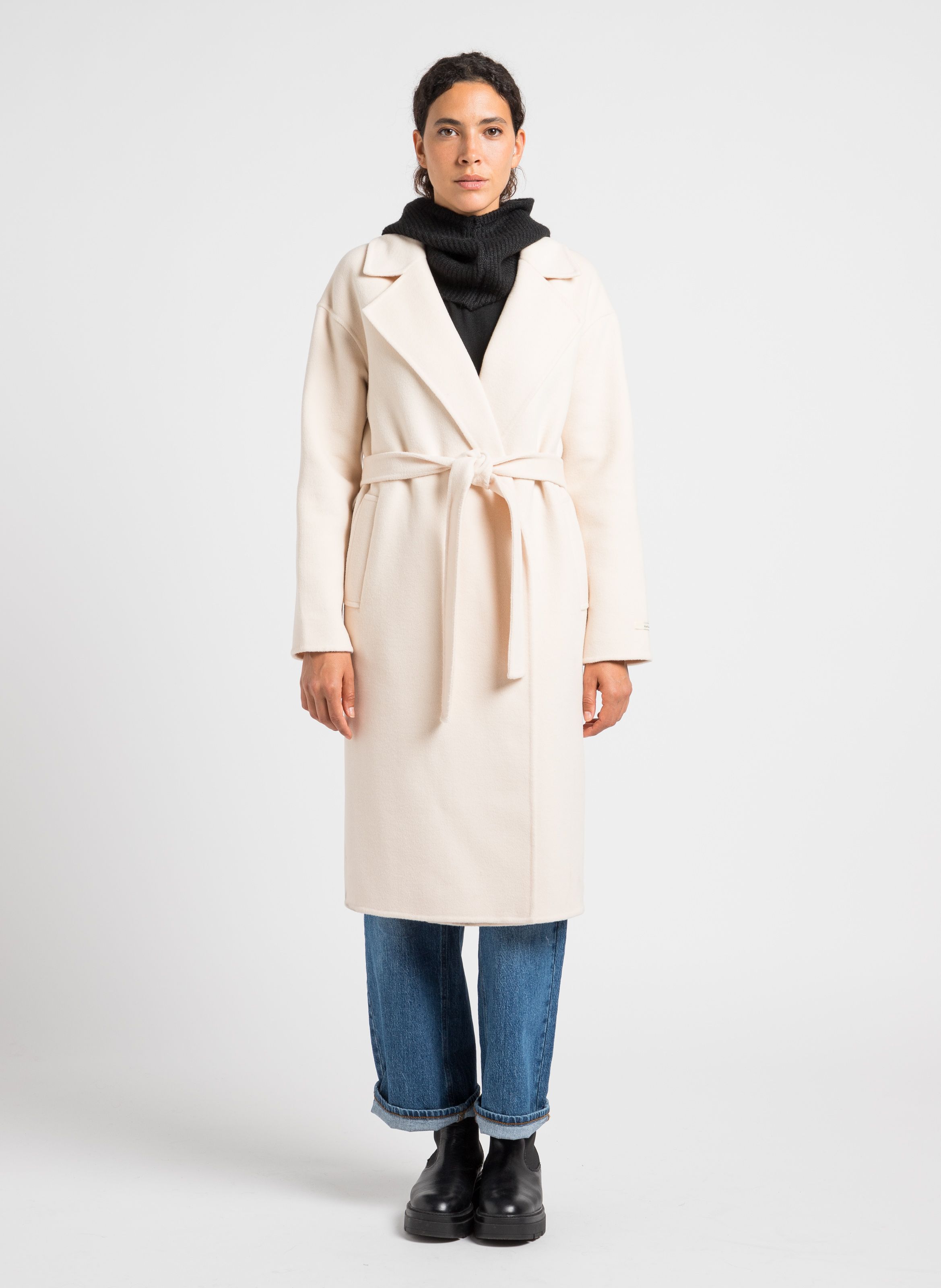 Manteau Long En Drap De Laine M lang e Lilano Ecru Grace Et Mila