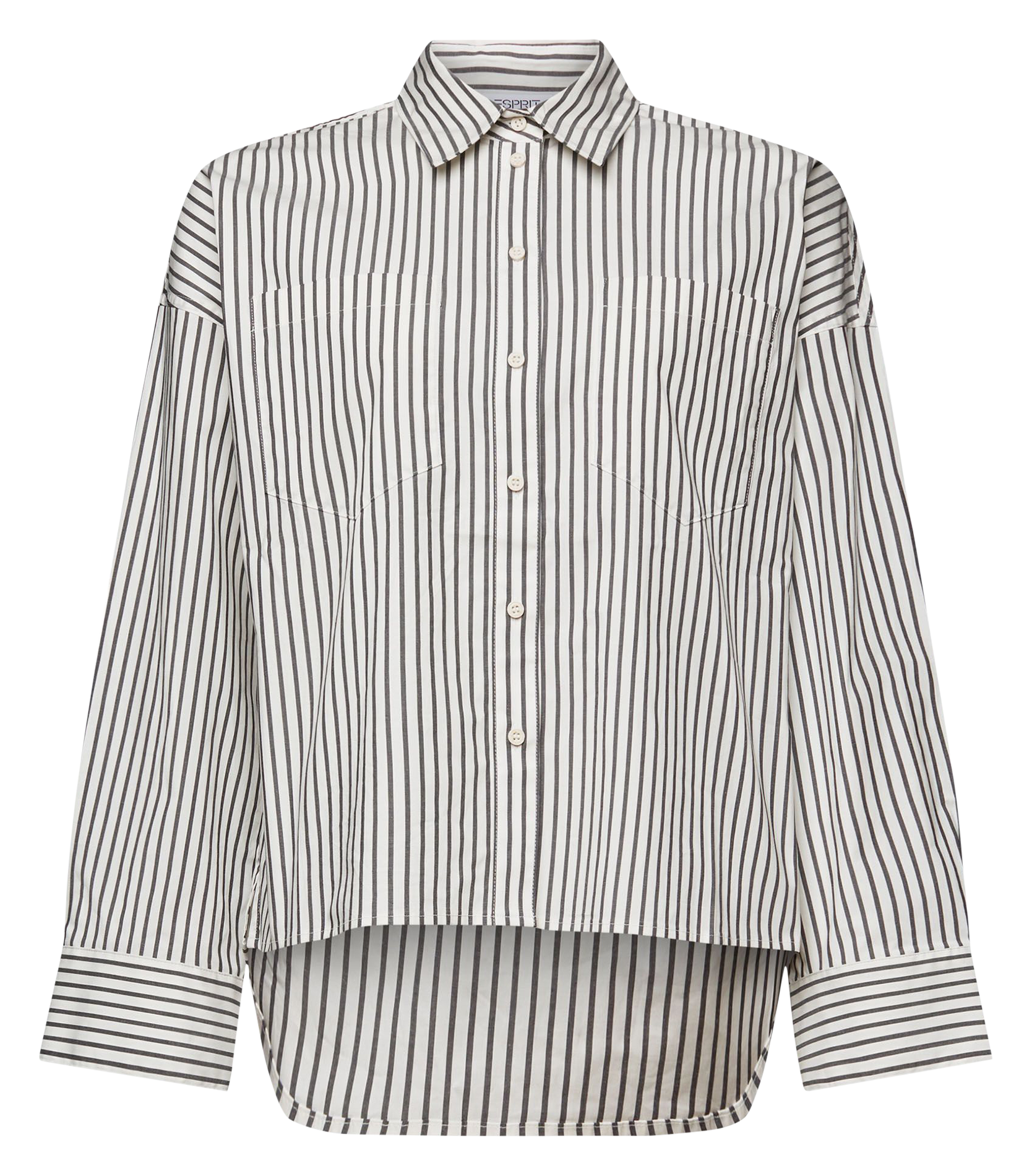 Chemise ample col classique en coton mélangé à rayures ESPRIT Noir