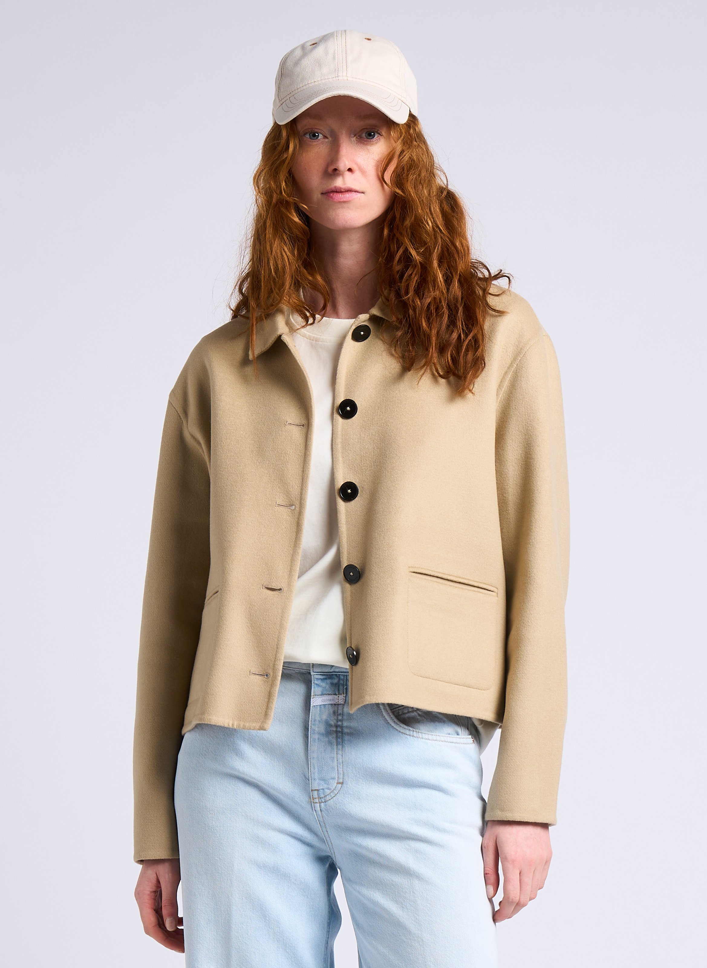 Gerade Geschnittene Jacke Aus Wollmix Beton Closed - Damen 
