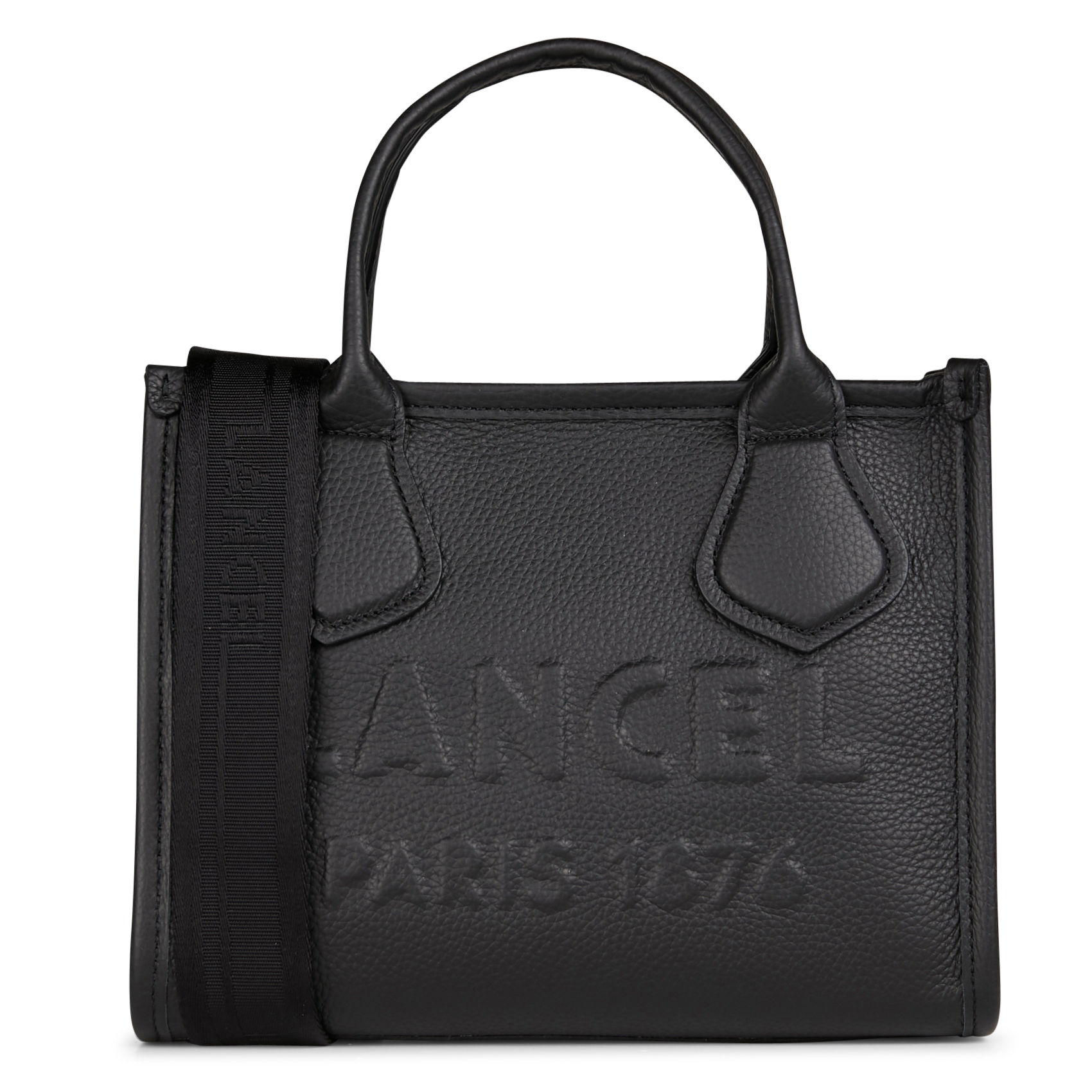 Sac porté main à logo débossé en cuir grainé LANCEL Noir