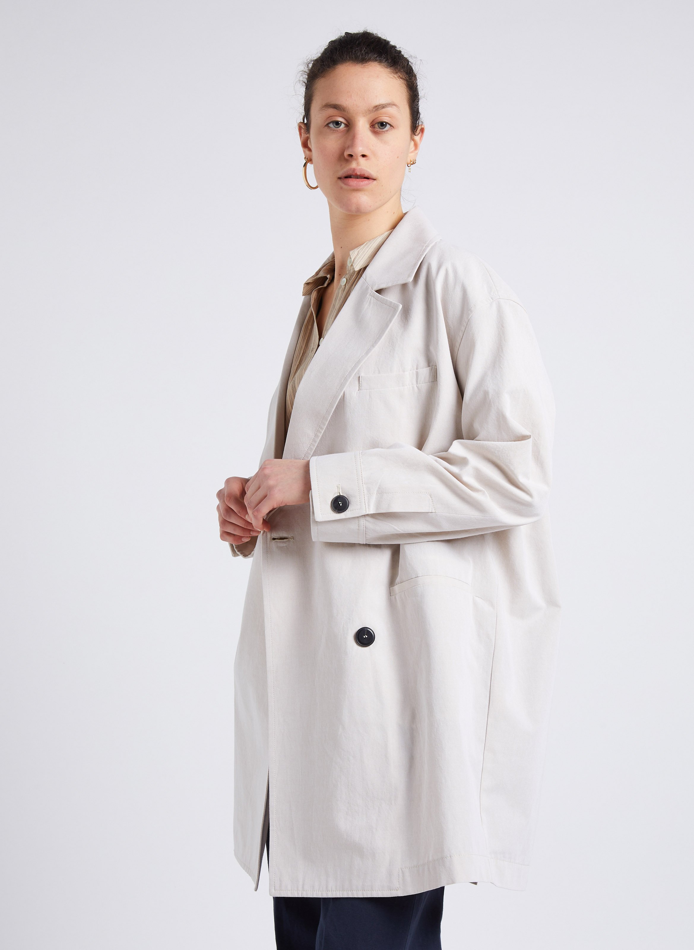 Manteau Oversize Col Tailleur En Coton Melange Blanc Perle Pomandere Femme 241 6176 190 BLANC PERLE Place des Tendances Belgique