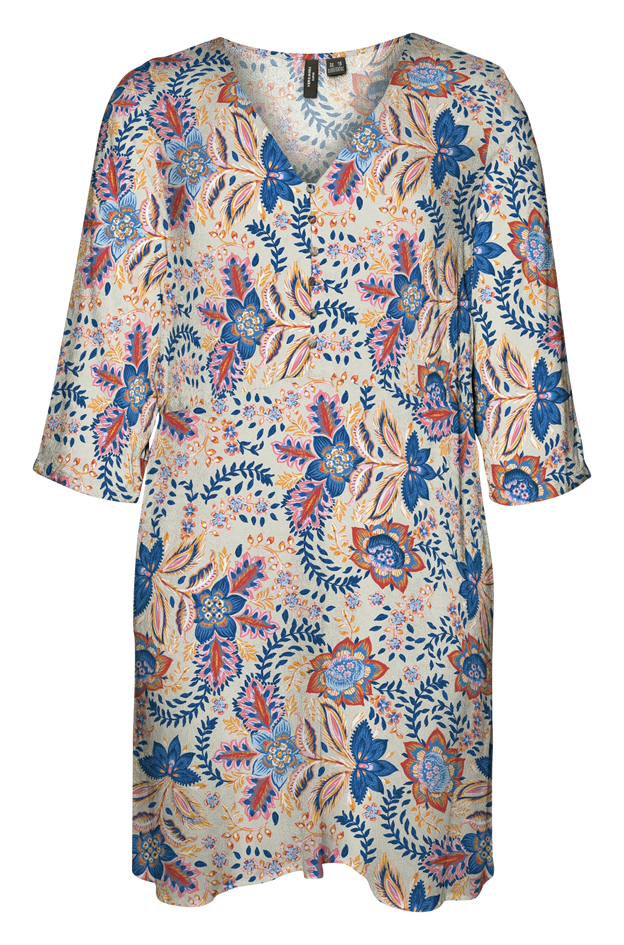 Kurzkleid mit V-Ausschnitt und Print Beige