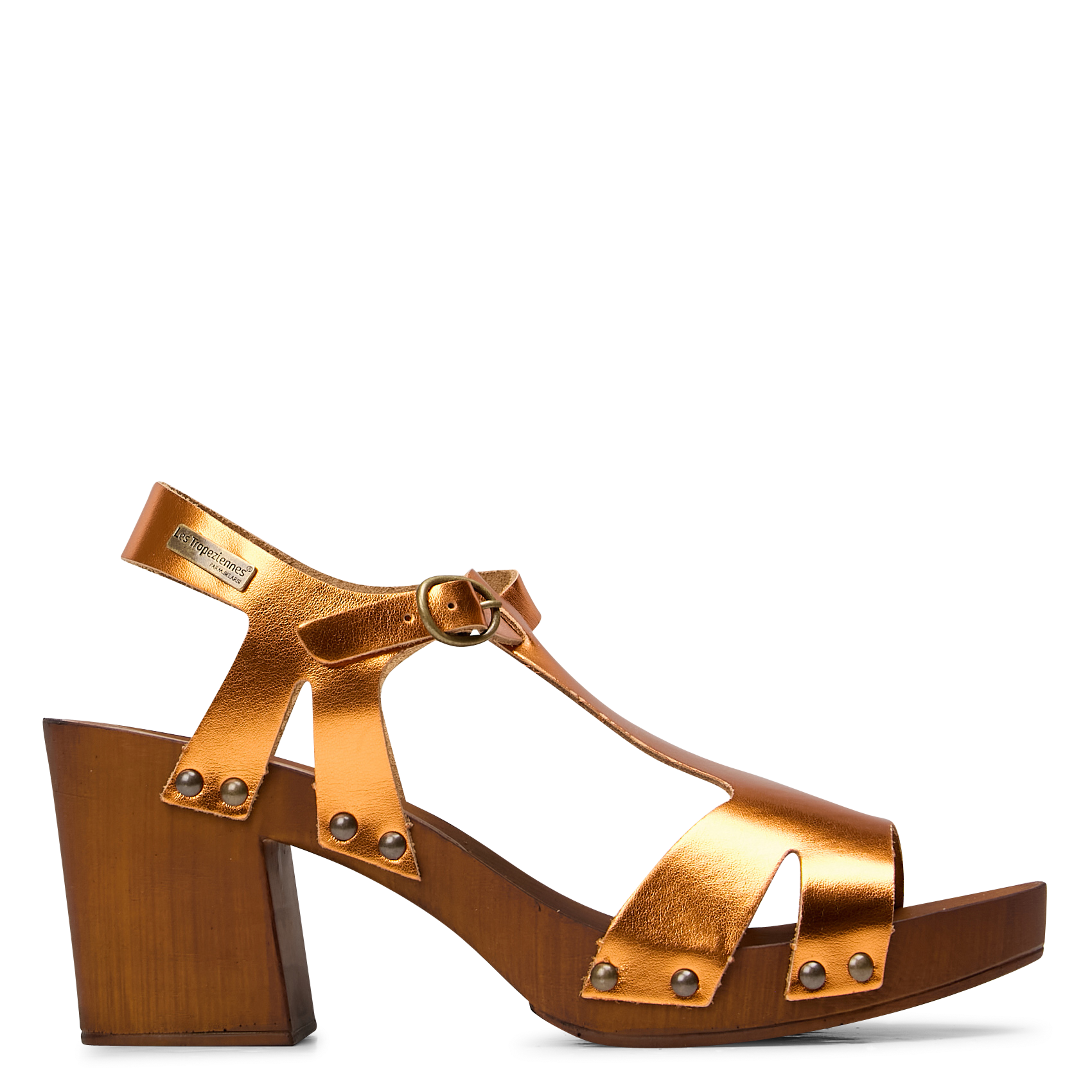 Sandales à talon en cuir métallisé LES TROPEZIENNES PAR M.BELARBI Orange