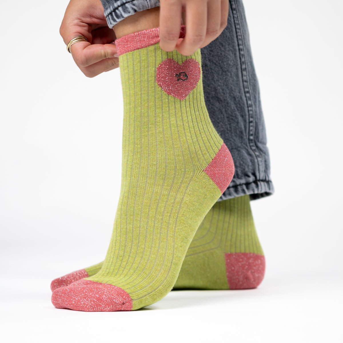 Combed cotton heart socks BILLYBELT Green