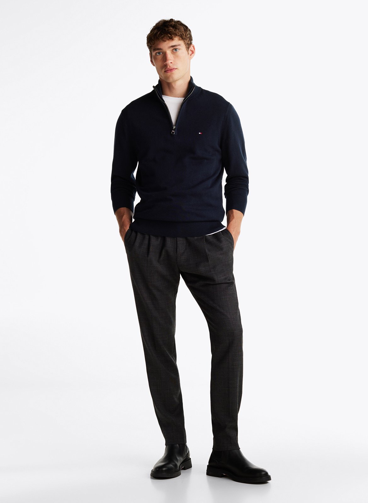 Regular-fit organic cotton and cashmere sweater with high neck TOMMY HILFIGER Blue