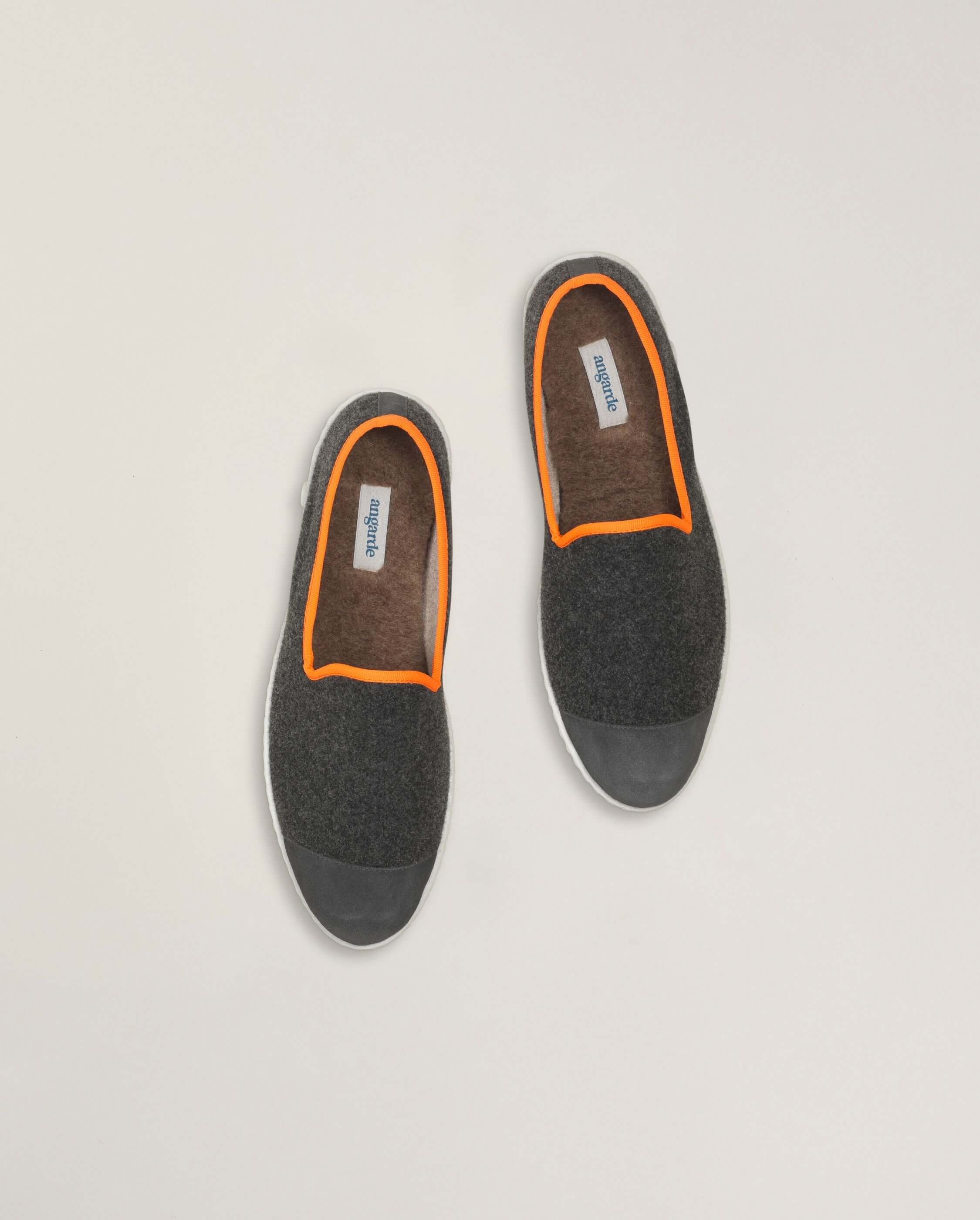 Men's wool slipper, gray and neon orange ANGARDE Grey