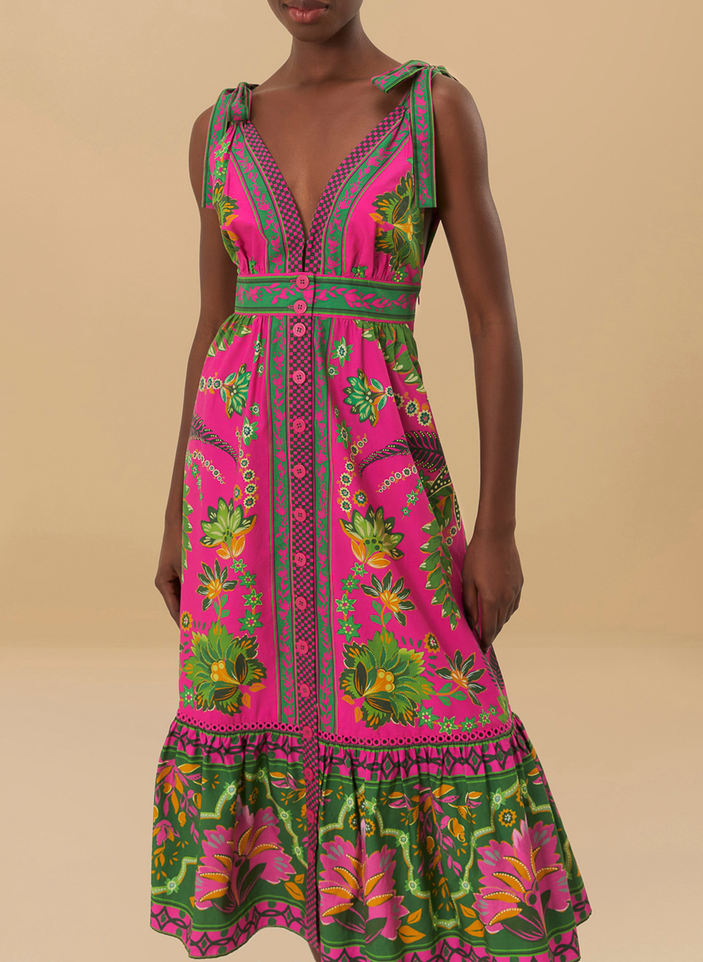 Flared printed midi dress FARM RIO Pink