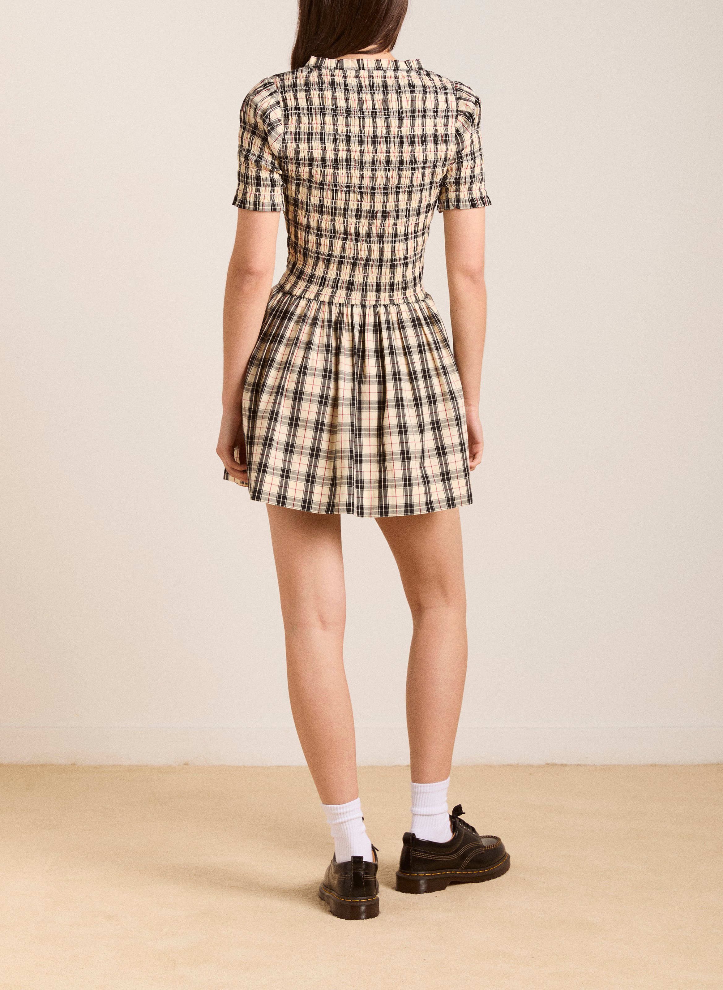 Fitted short dress with square neckline in organic cotton DAMSON MADDER Yellow