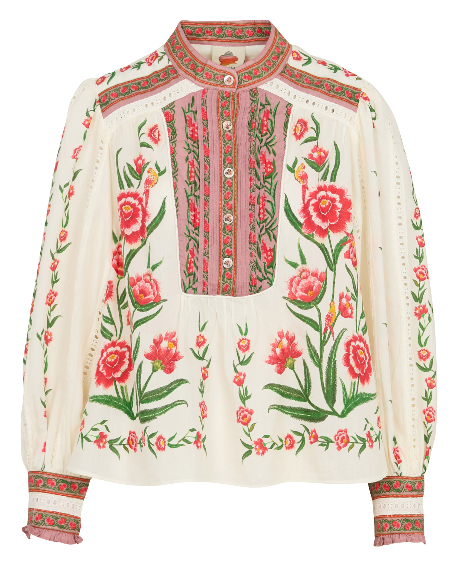 Round-neck cotton-blend blouse FARM RIO Beige