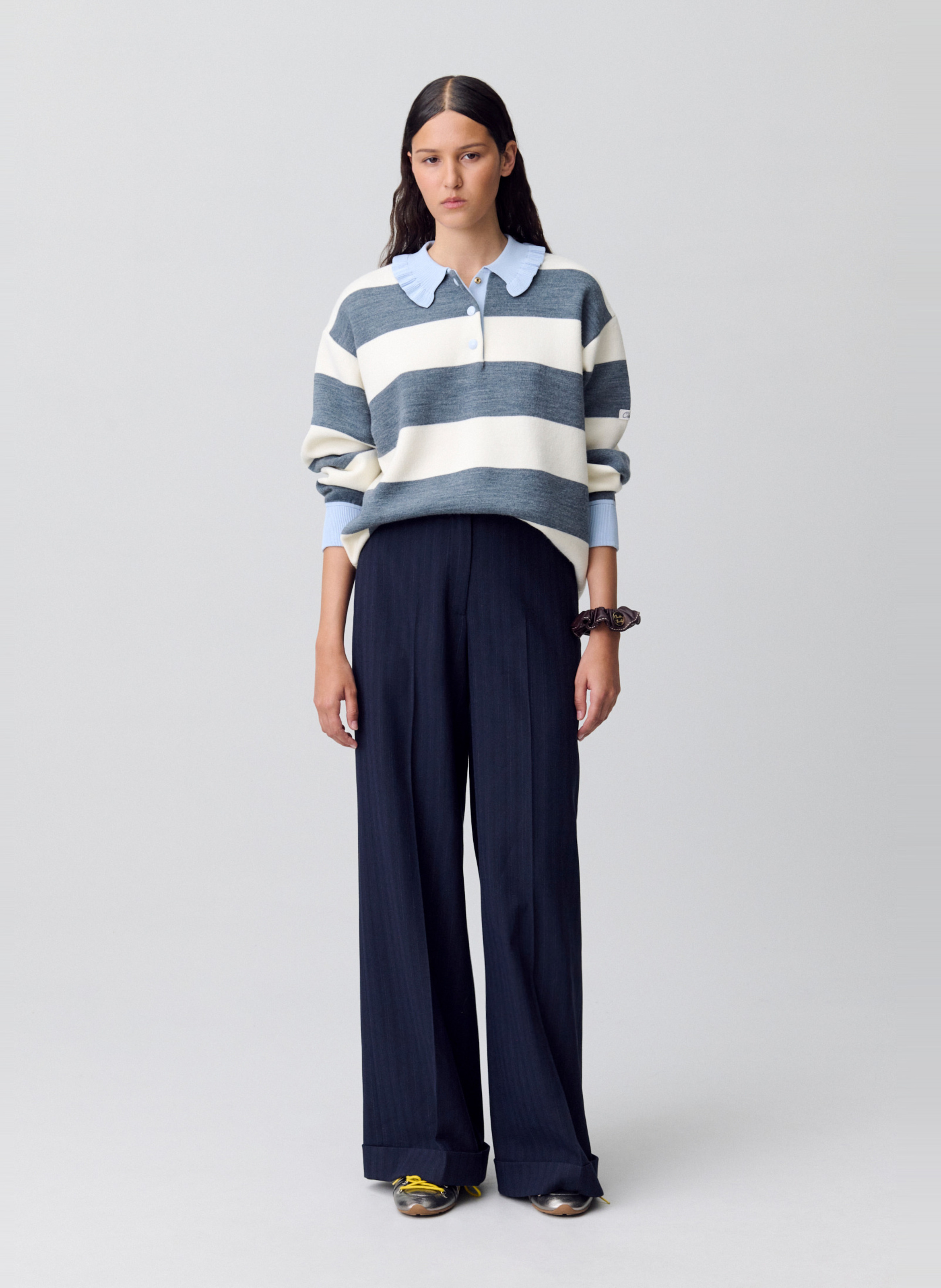 Pull col polo à rayures  CLAUDIE PIERLOT Gris