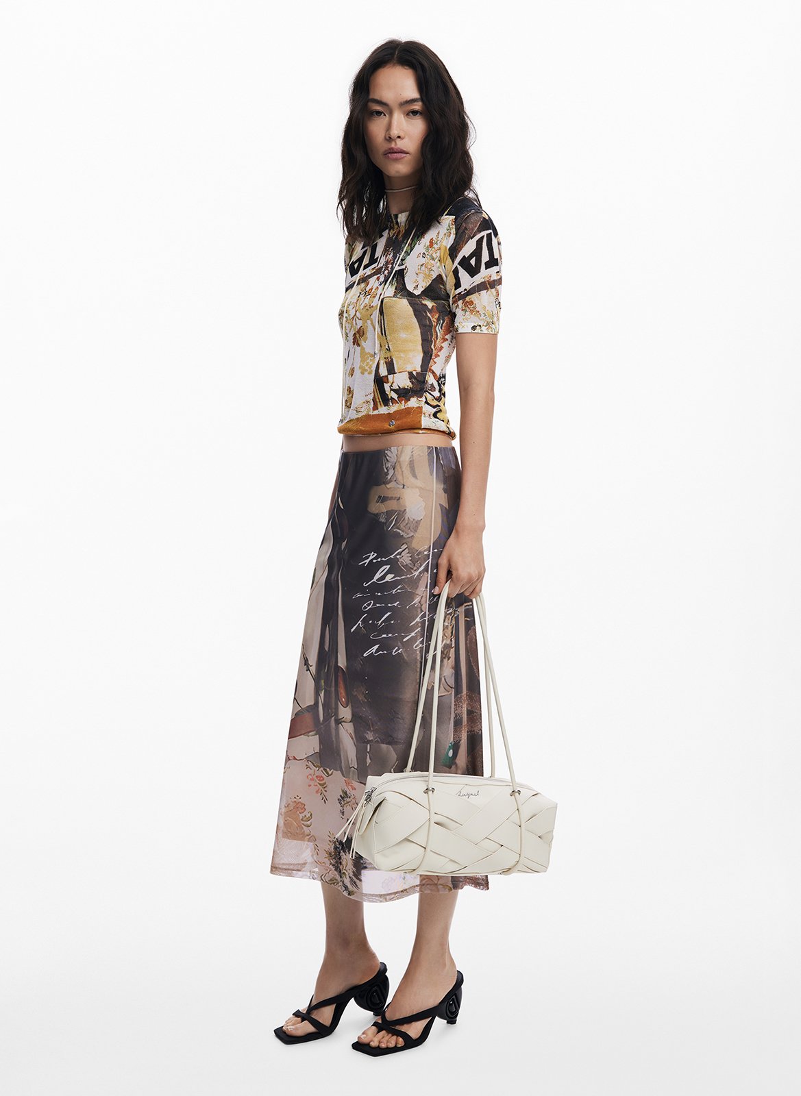 Sac rectangulaire tressé effet cuir DESIGUAL Marron