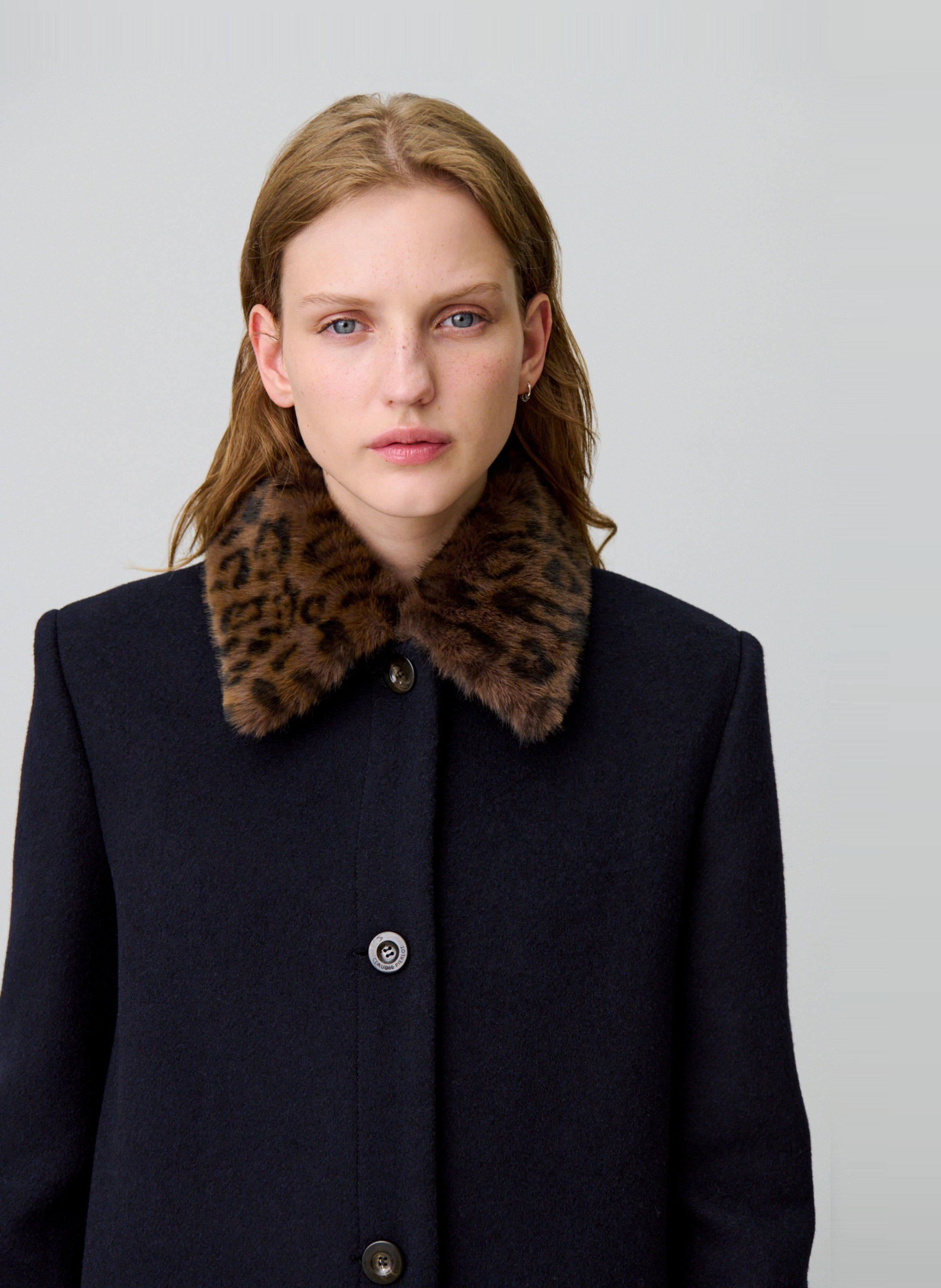 Manteau droit col classique en laine mélangée CLAUDIE PIERLOT Multicolore