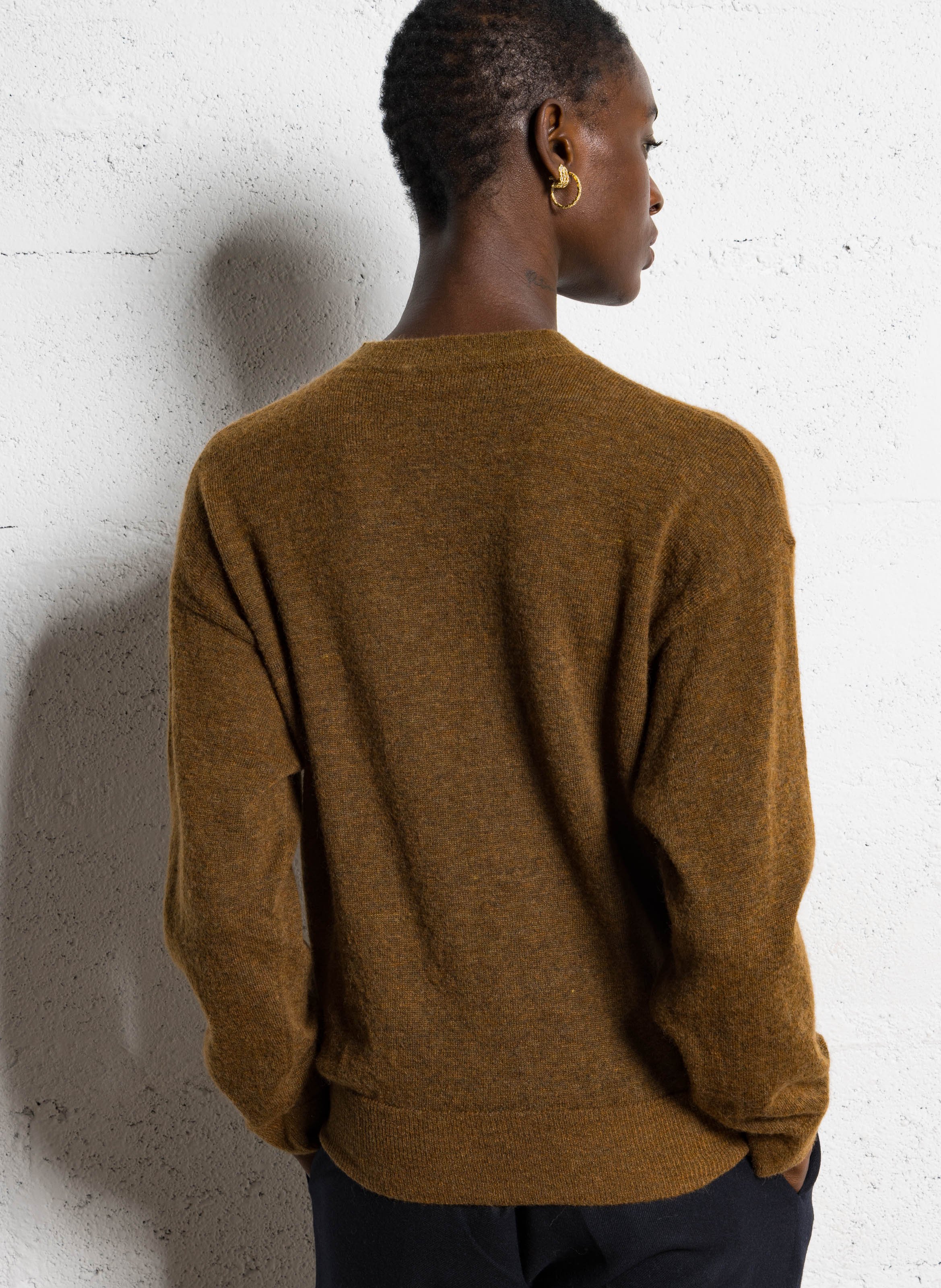 Pull ample uni en laine mélangée POMANDERE Marron