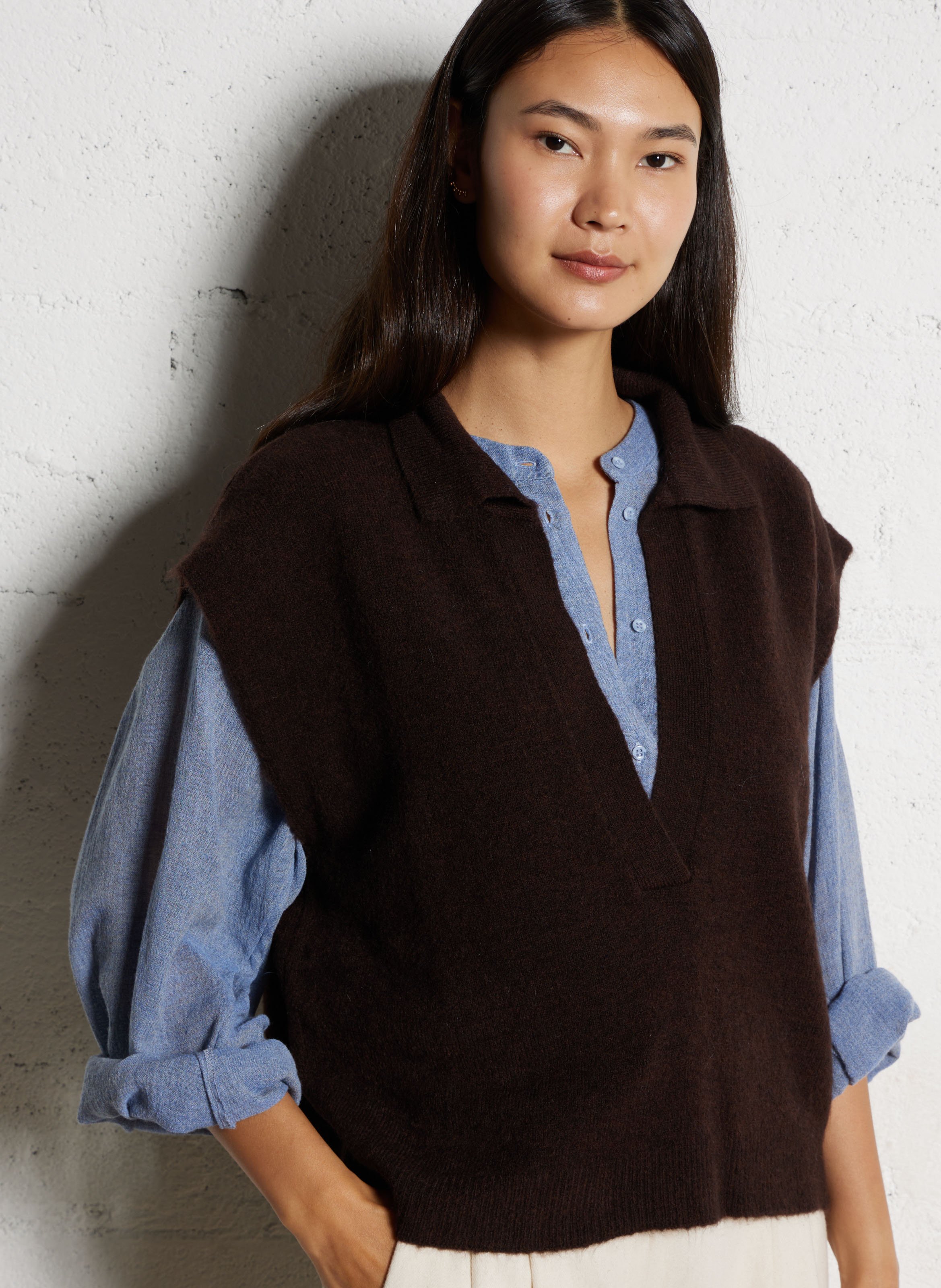 Pull col V  TINSELS Marron