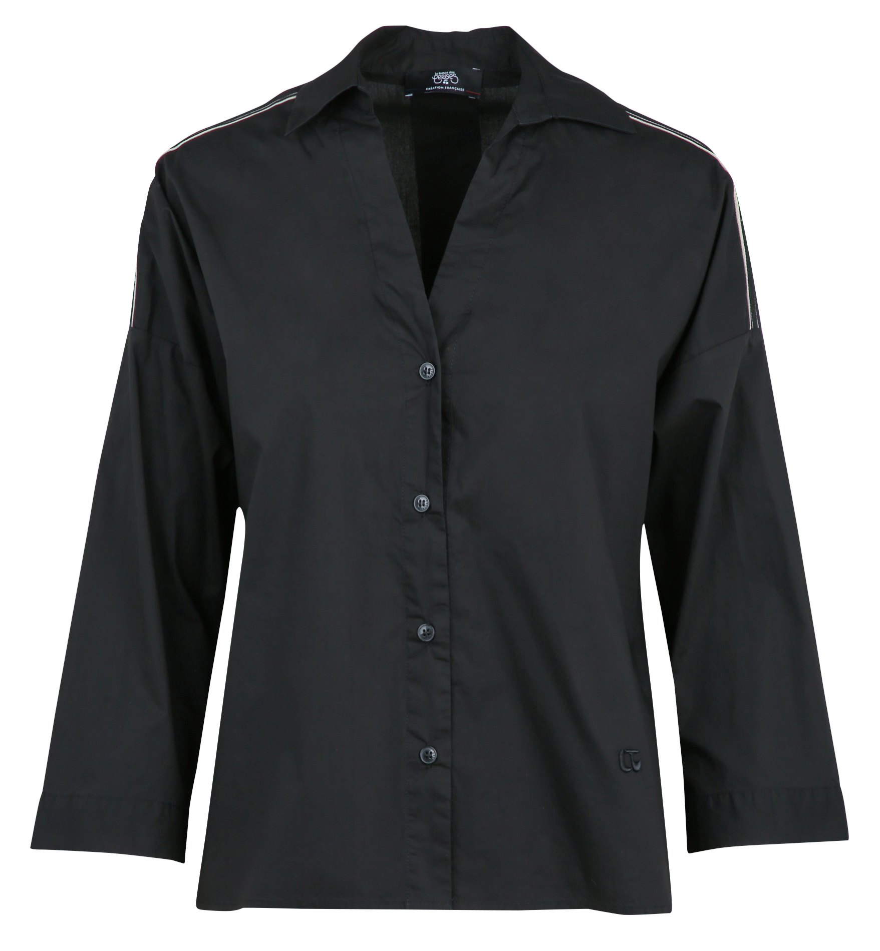 Chemise ample col V à bandes rayées LE TEMPS DES CERISES Noir