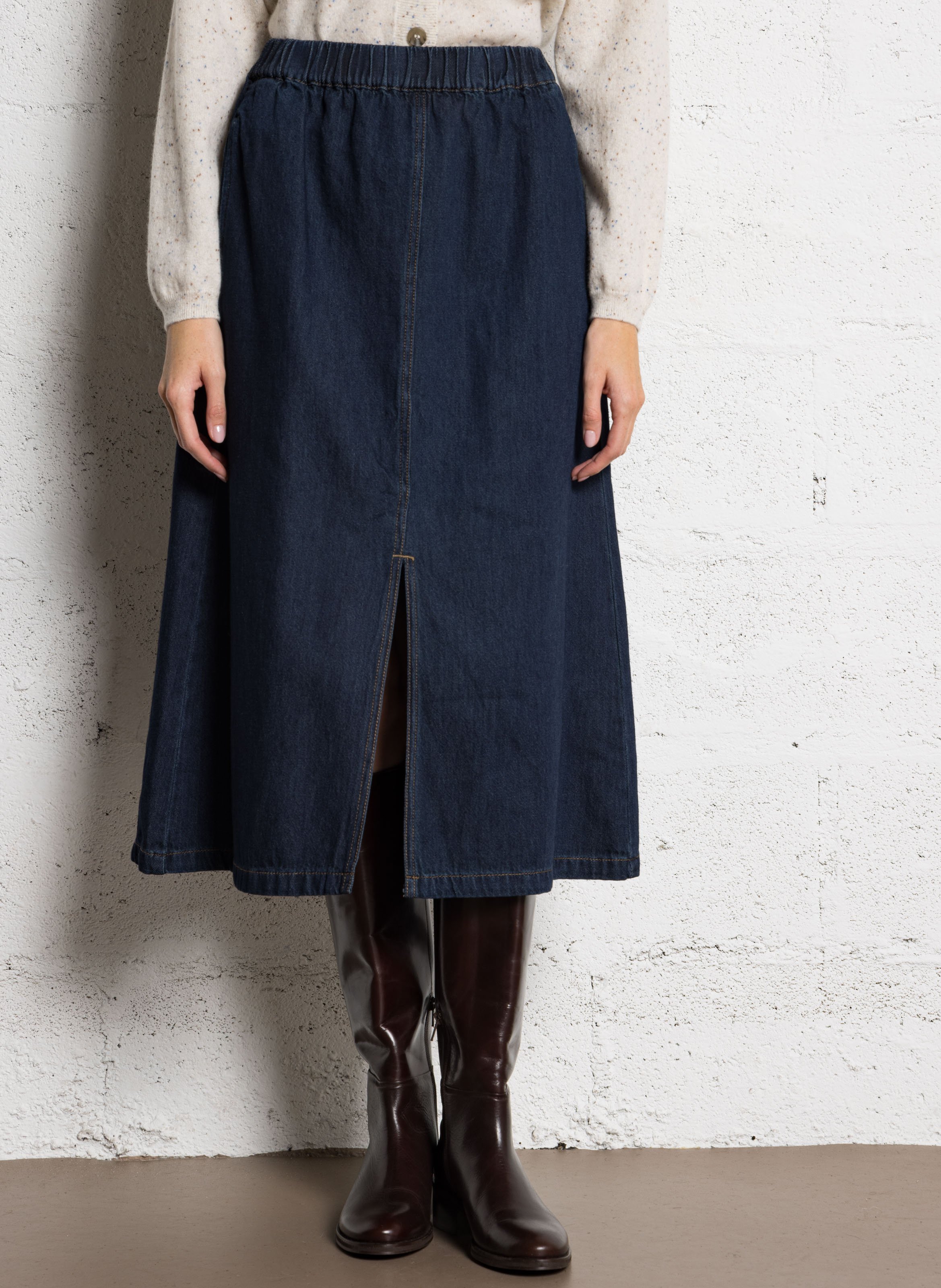 Jean midi en denim de coton MAISON 123 Bleu