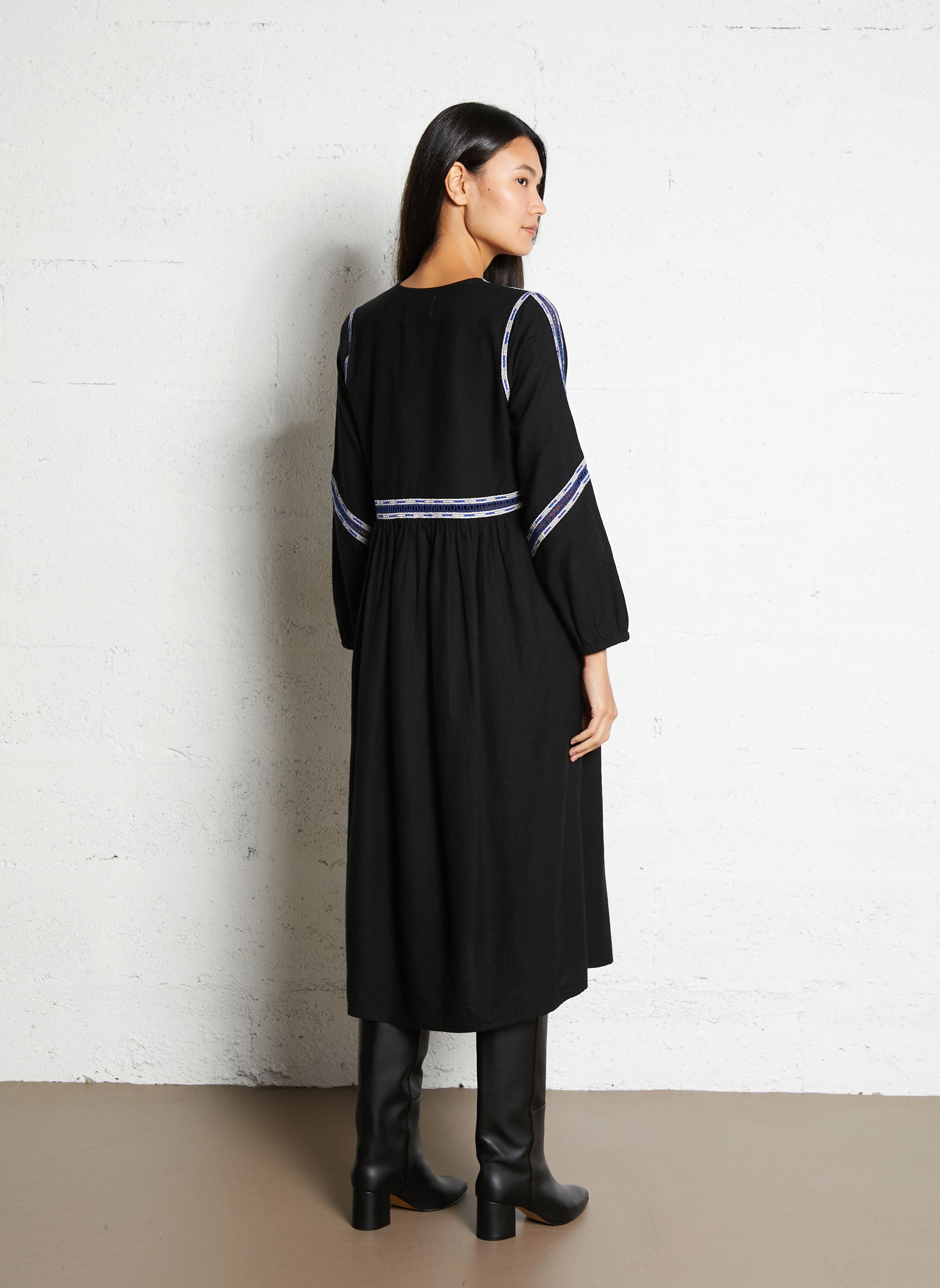 Halflange jurk met V-hals - katoenblend LEON & HARPER Zwart