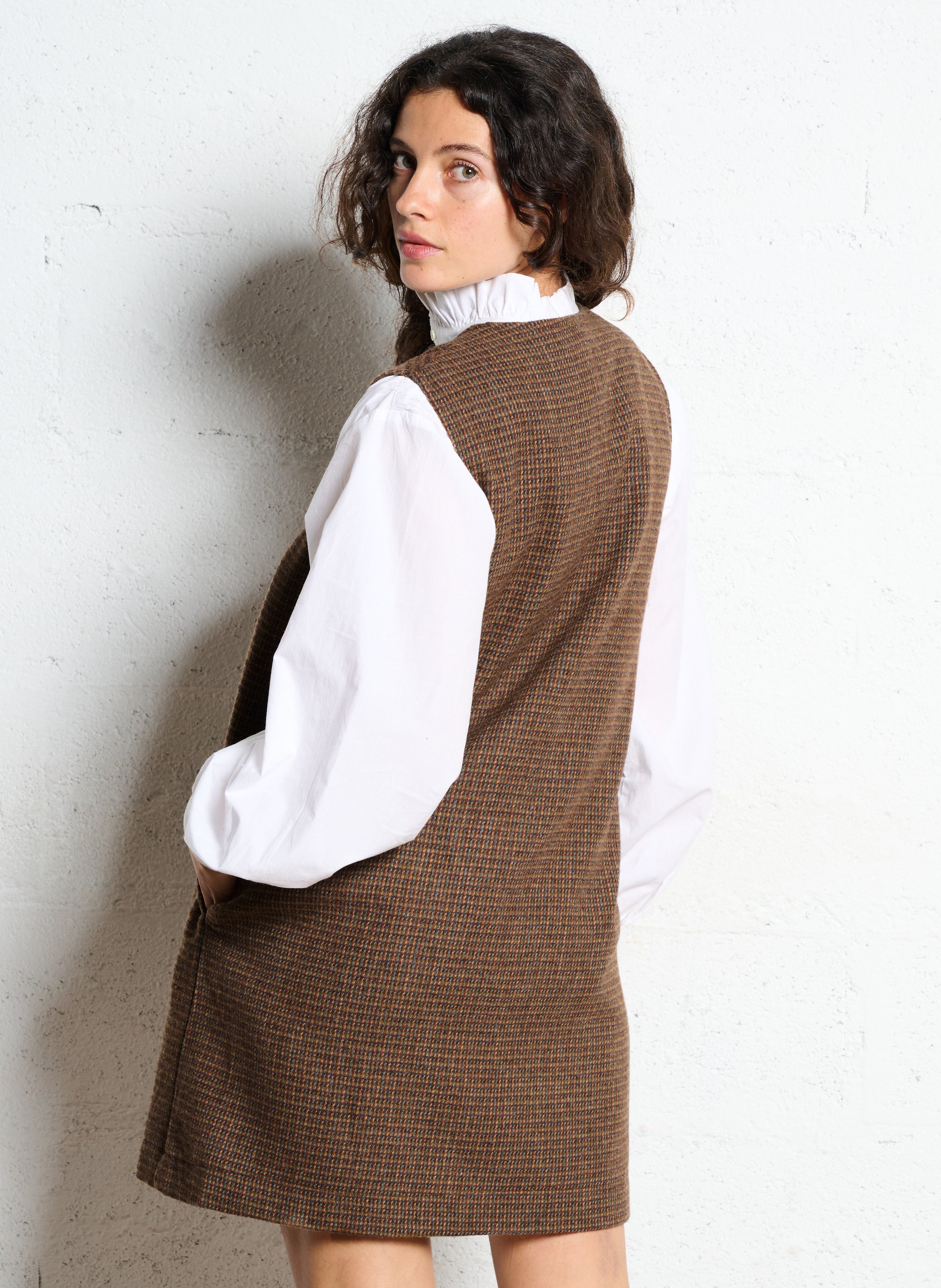 Robe courte col rond  SEE U SOON Marron