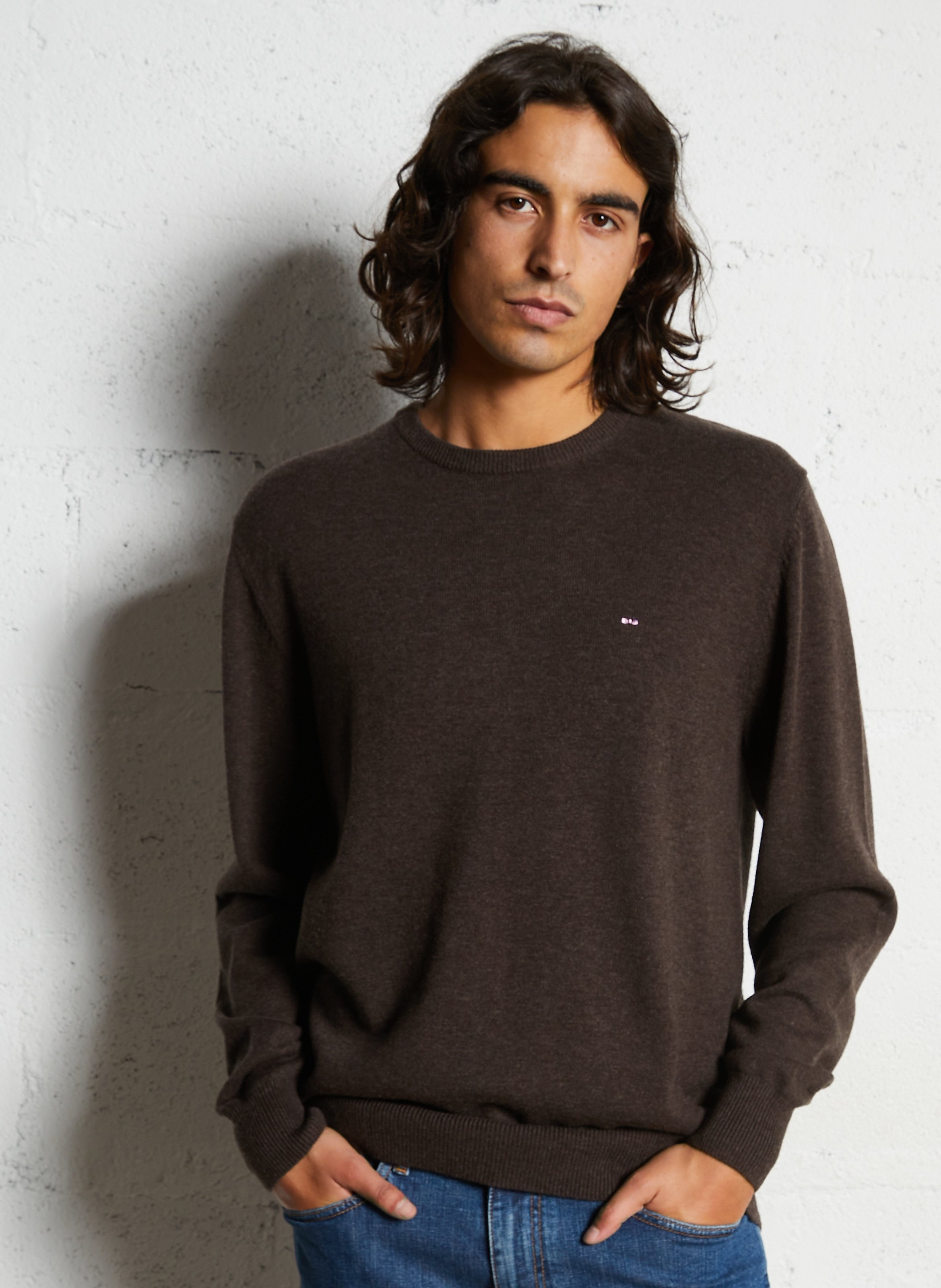 Pull droit col rond en laine et coton EDEN PARK