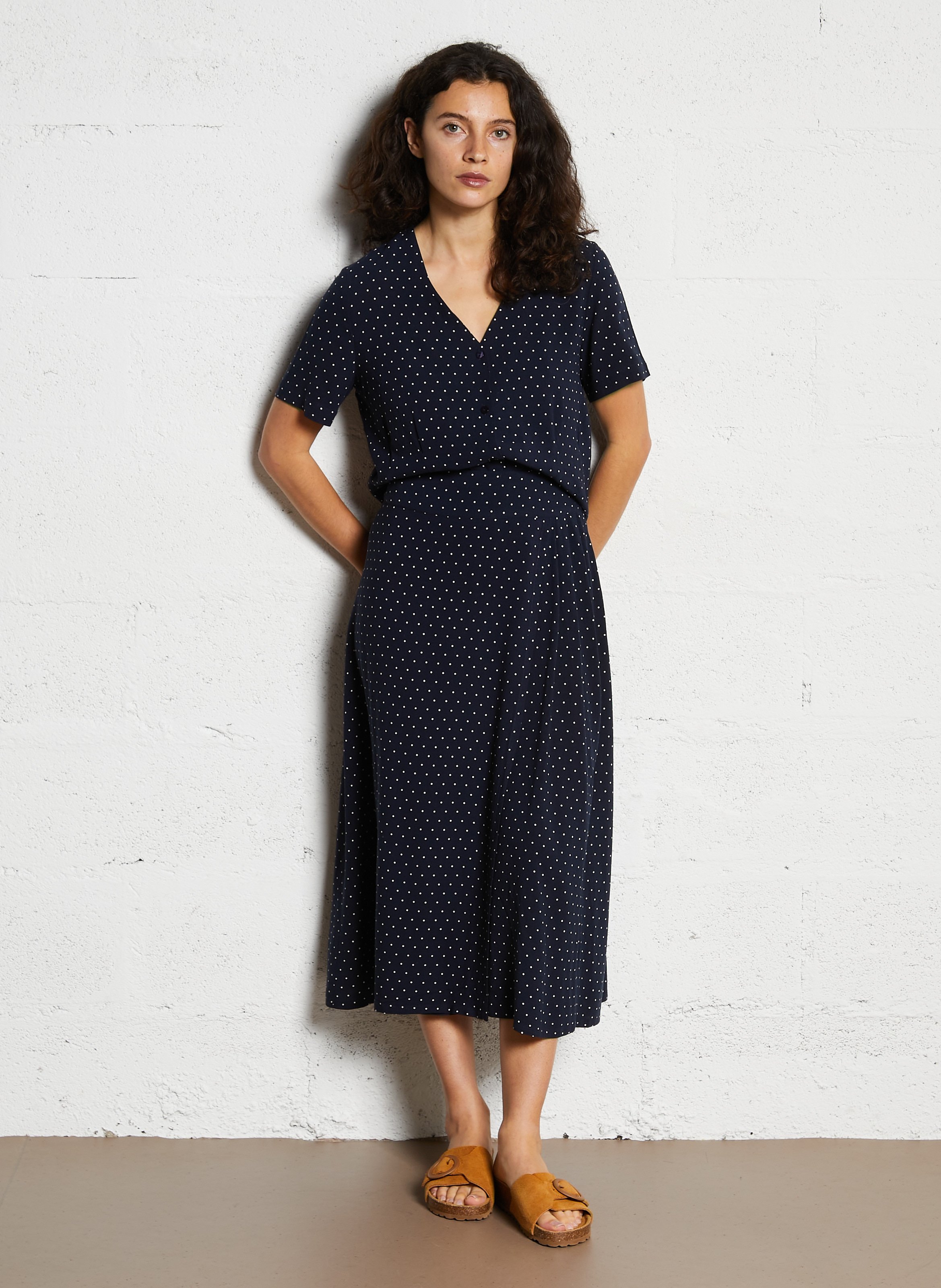 Rechte top met V-hals en print NICE THINGS Blauw