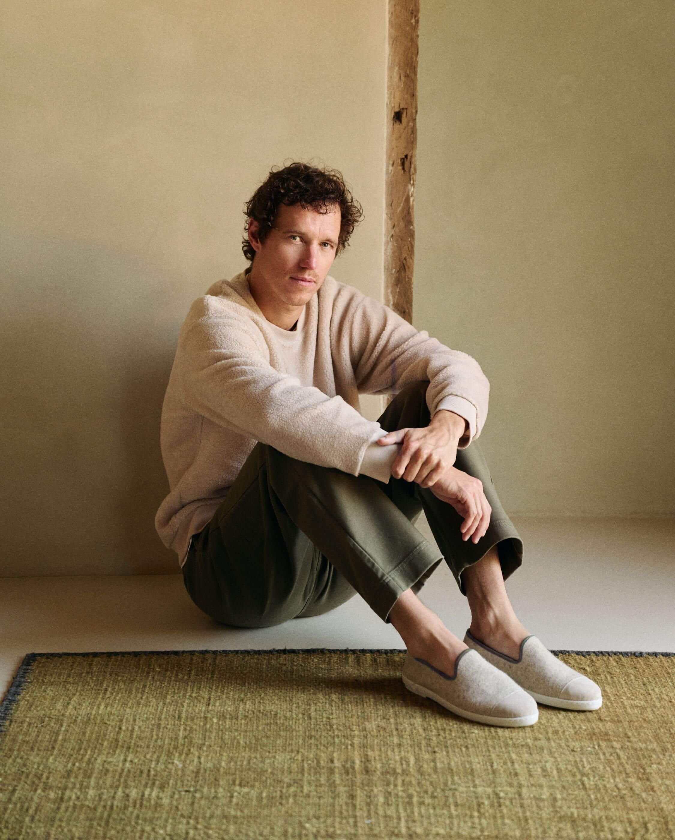 Chausson homme laine, beige kaki ANGARDE Beige