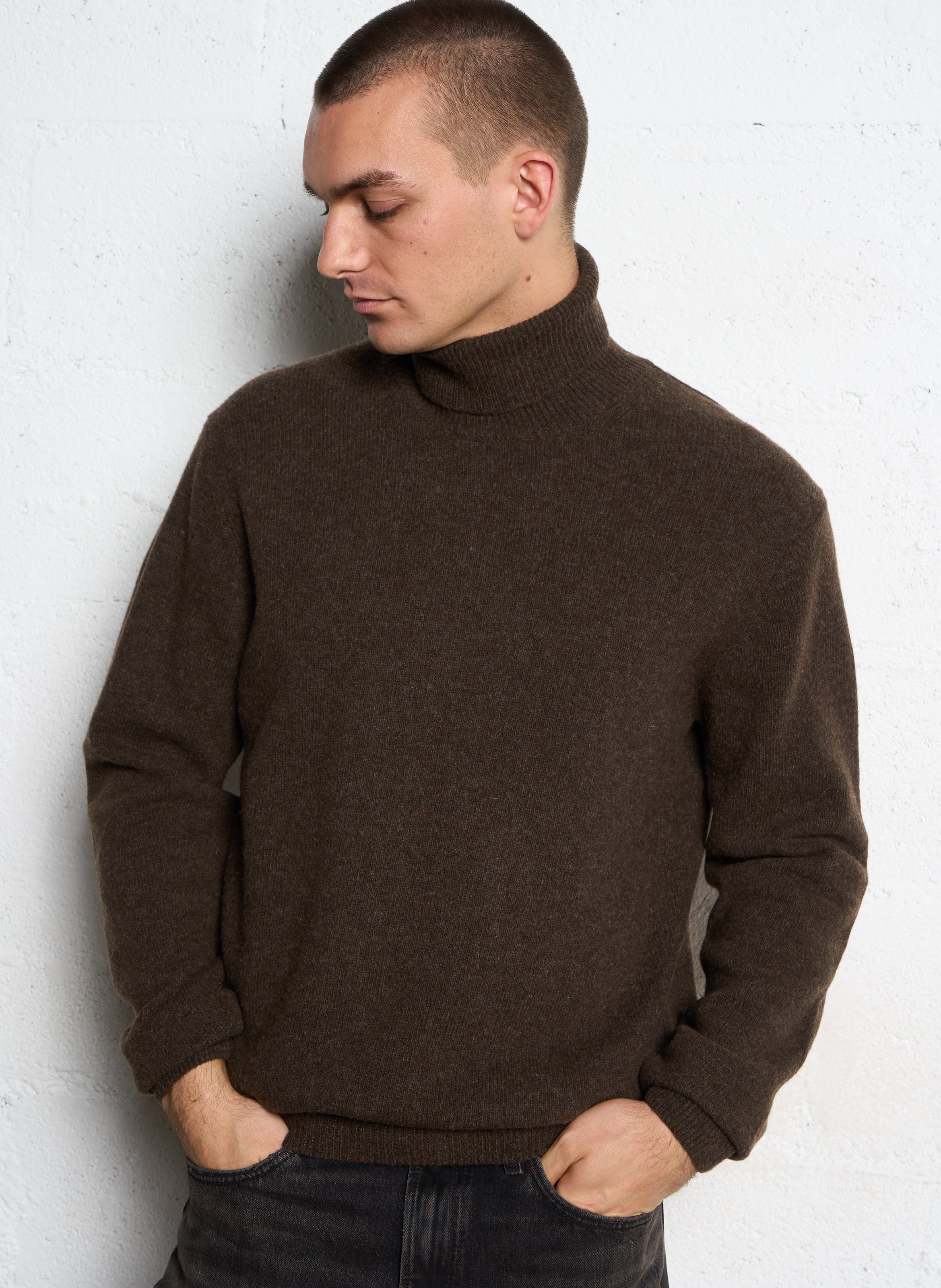 Straight wool-blend polo neck sweater CASUAL FRIDAY Brown