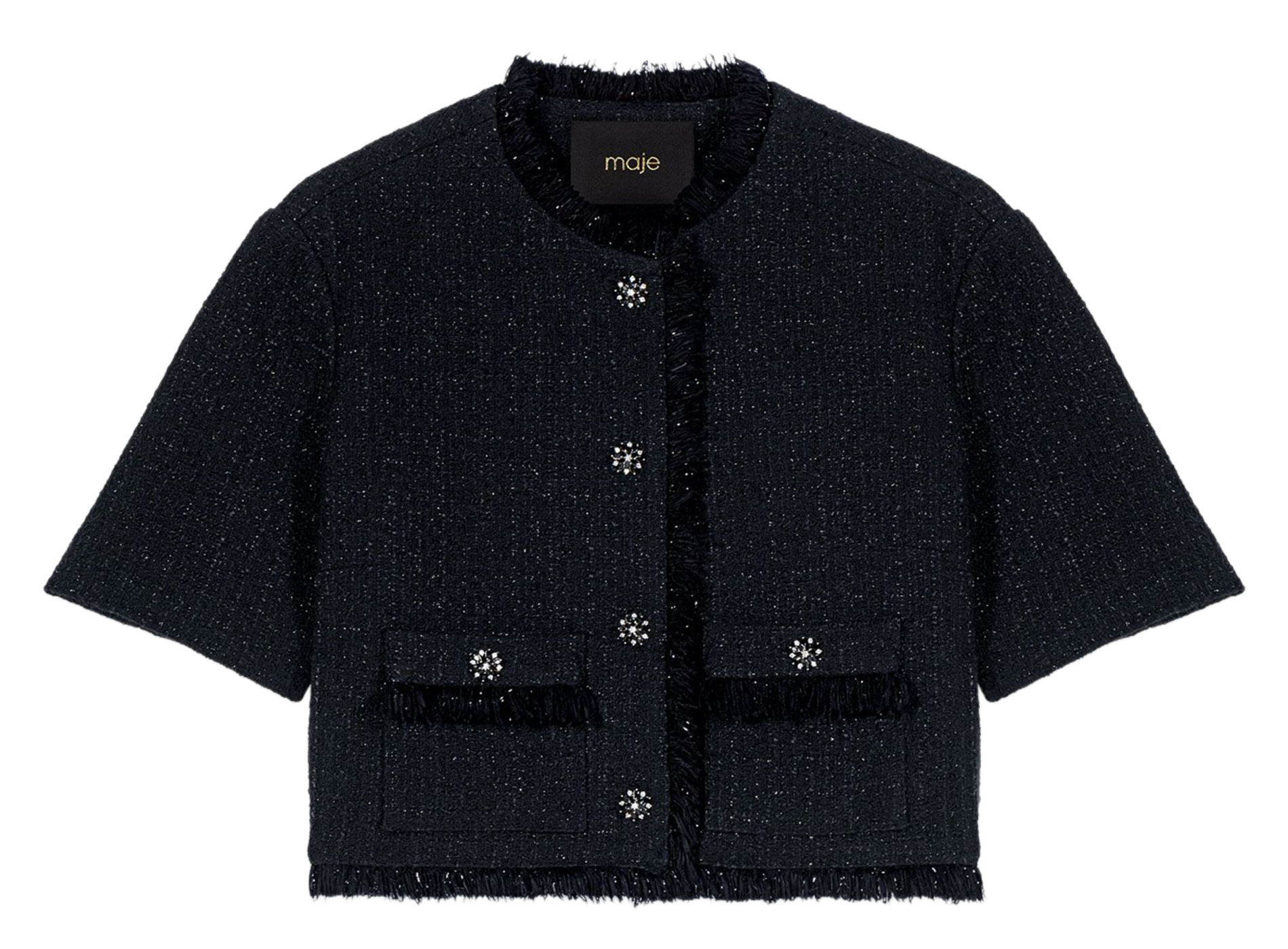 Veste col rond en coton mélangé MAJE Noir