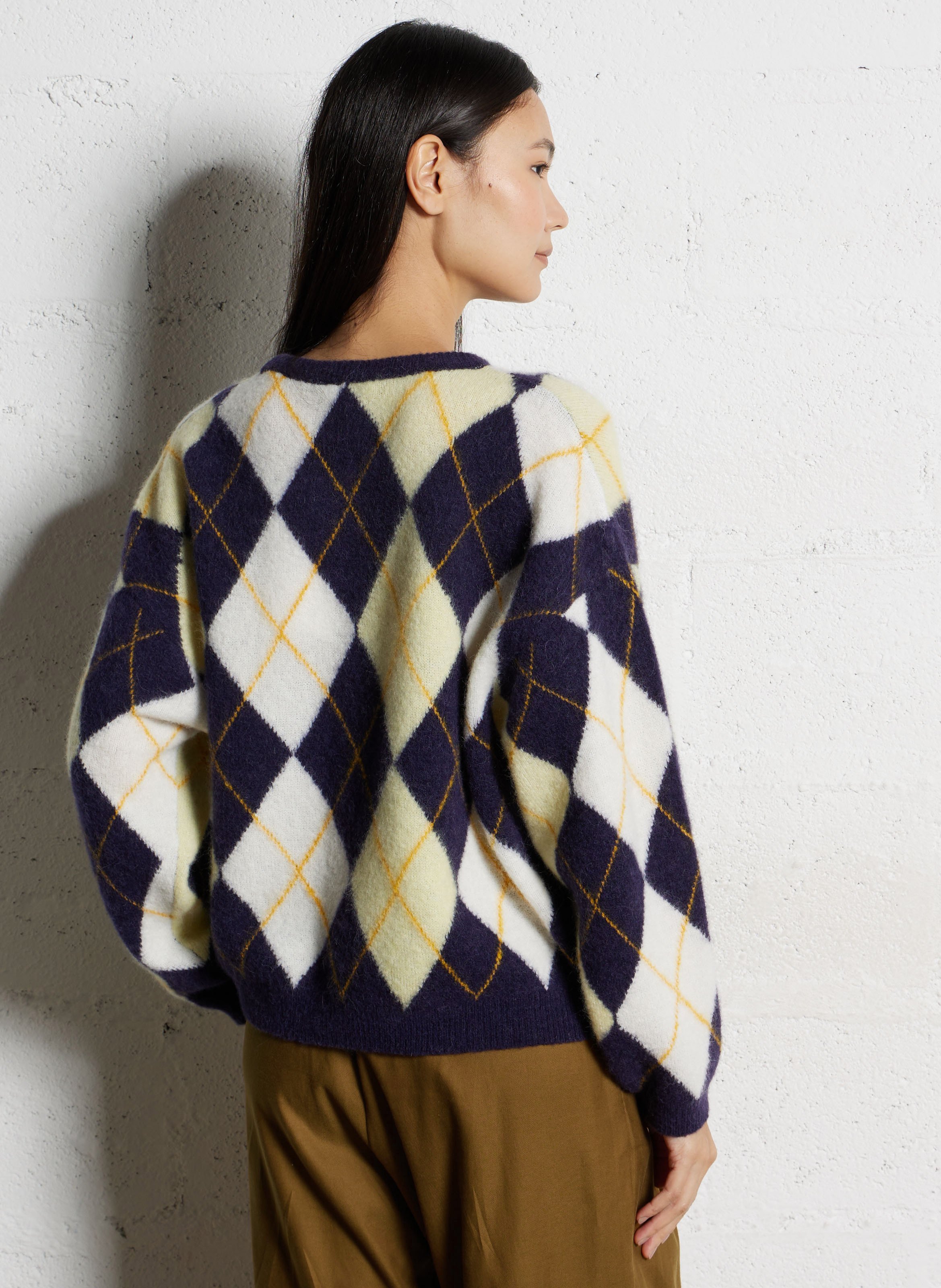Oversized diamond pattern wool blend sweater AMERICAN VINTAGE Yellow