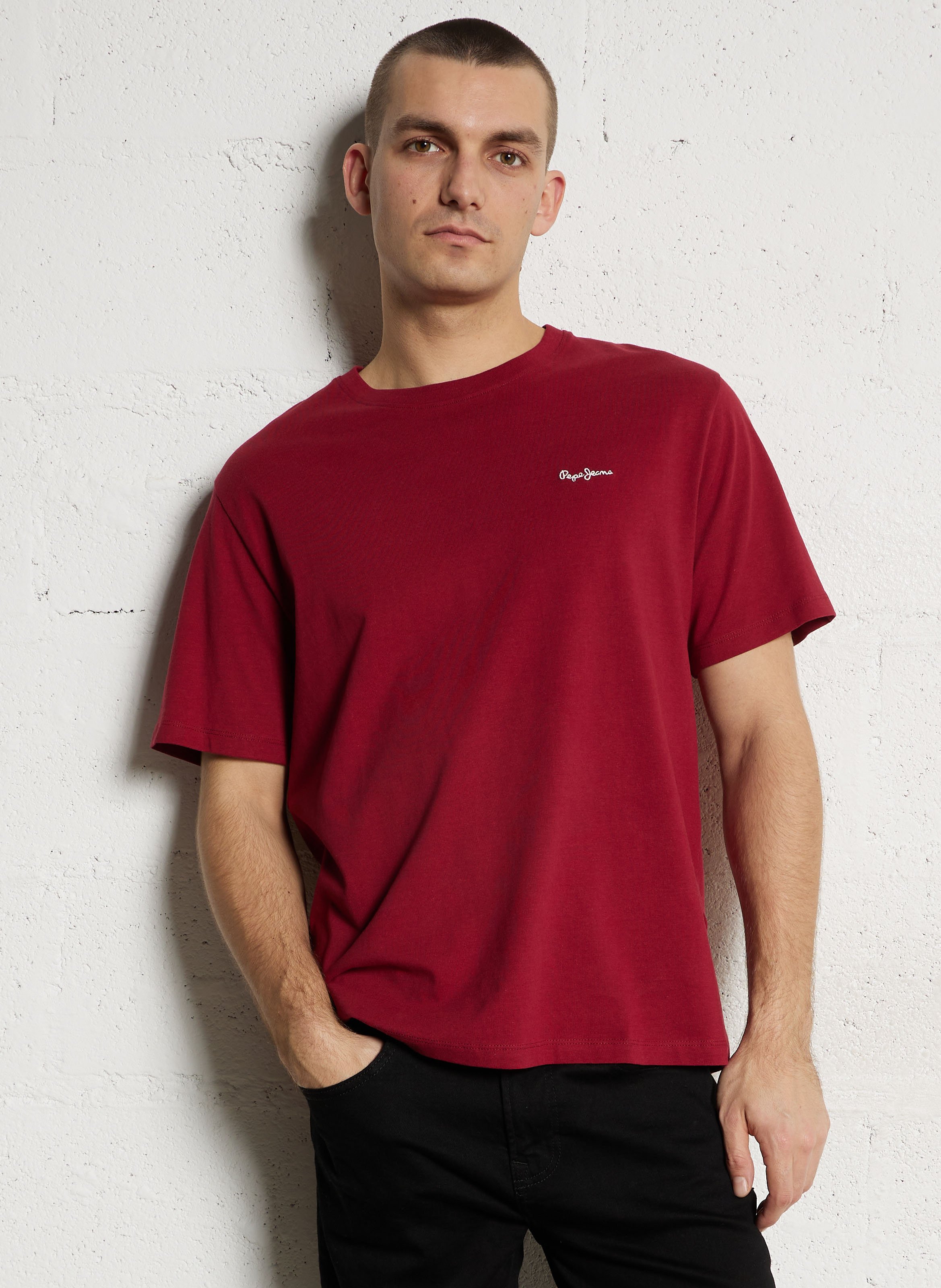 Camiseta de algodón cuello redondo PEPE JEANS Rojo
