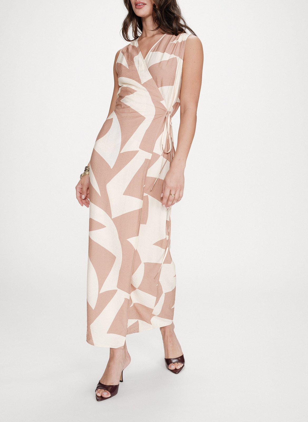 Robe longue portefeuille imprimée GRACE ET MILA Marron