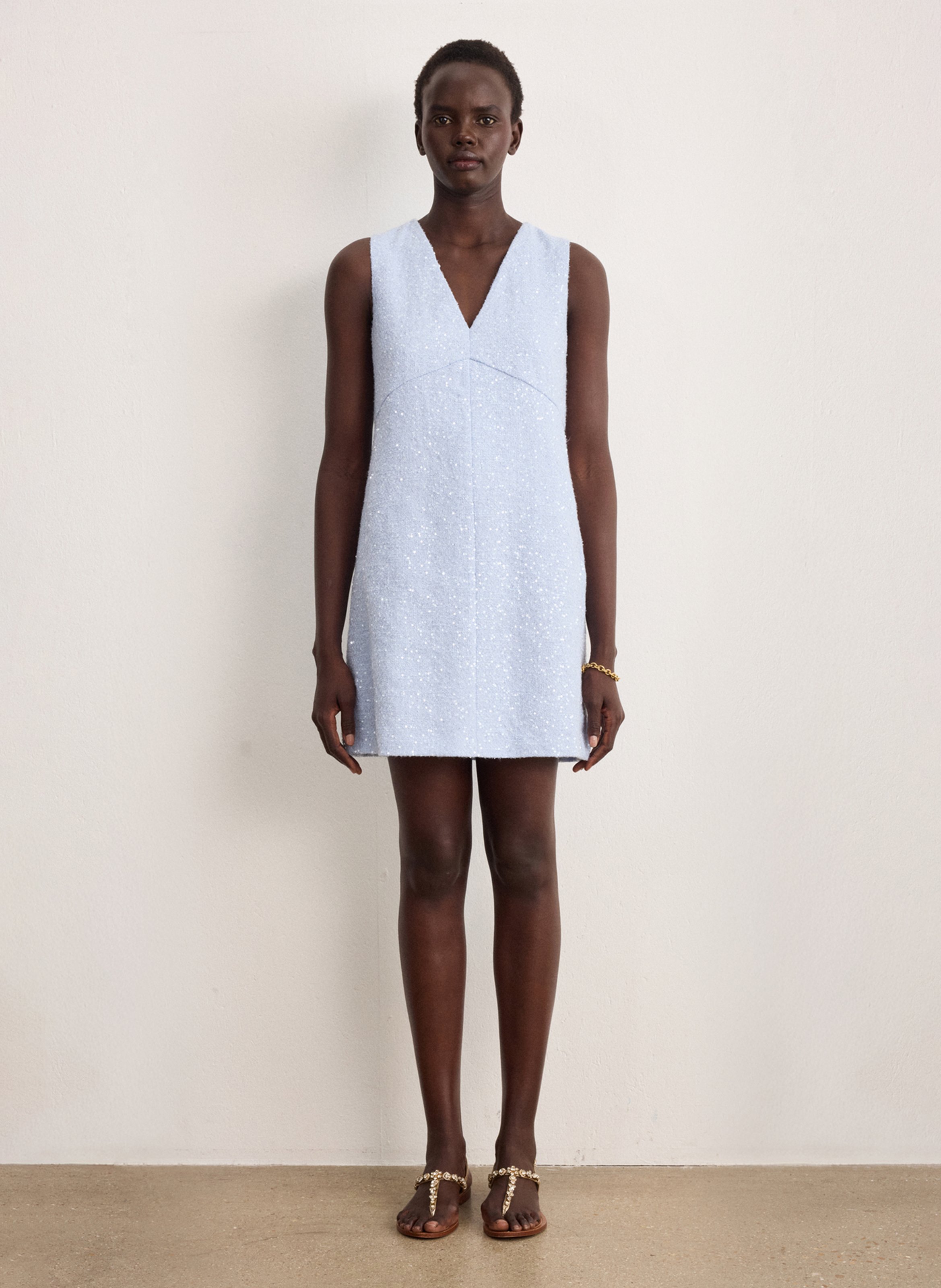 Rechte jurk met V-hals PABLO Blauw