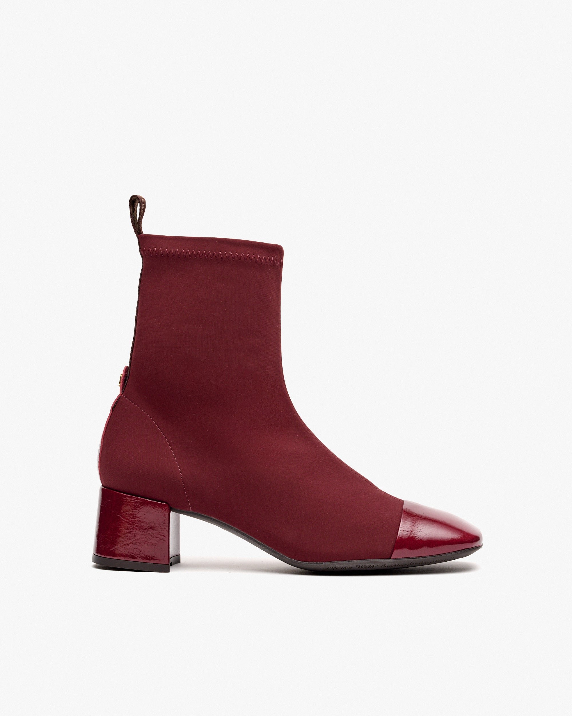 Ankle boots with high heels in burgundy stretch fabric. PEDRO MIRALLES Red