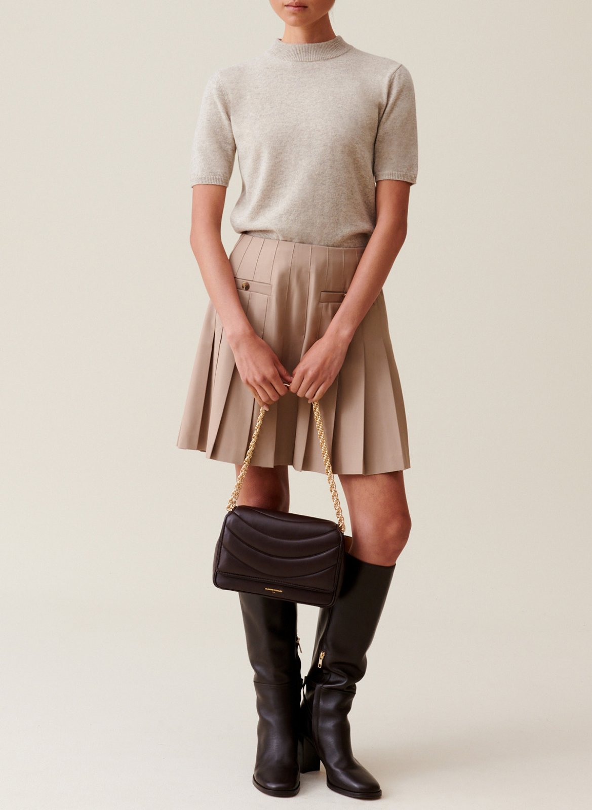 Plain pleated short skirt CLAUDIE PIERLOT Beige