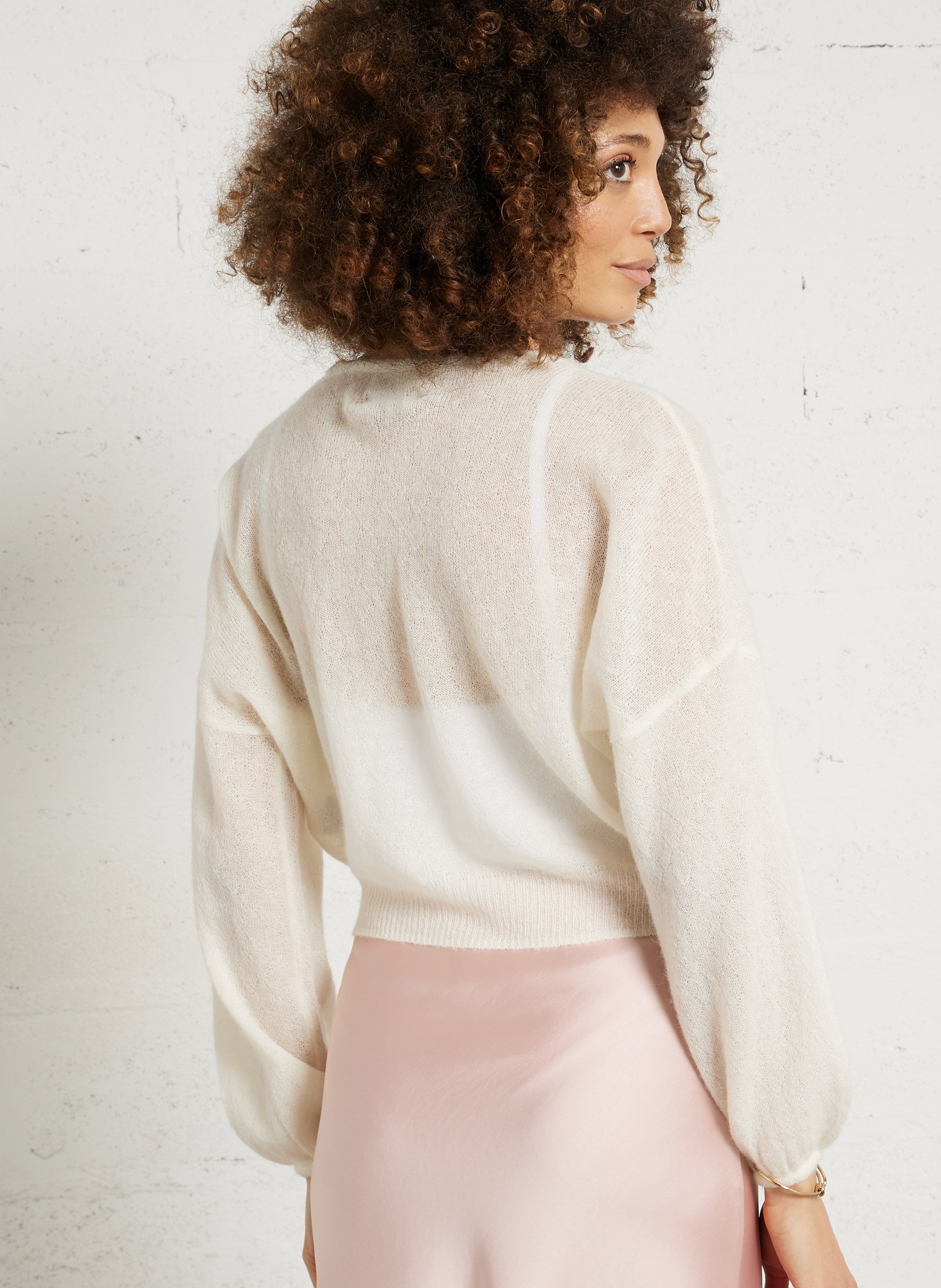 Gilet ample col V en laine mélangée DES PETITS HAUTS Beige