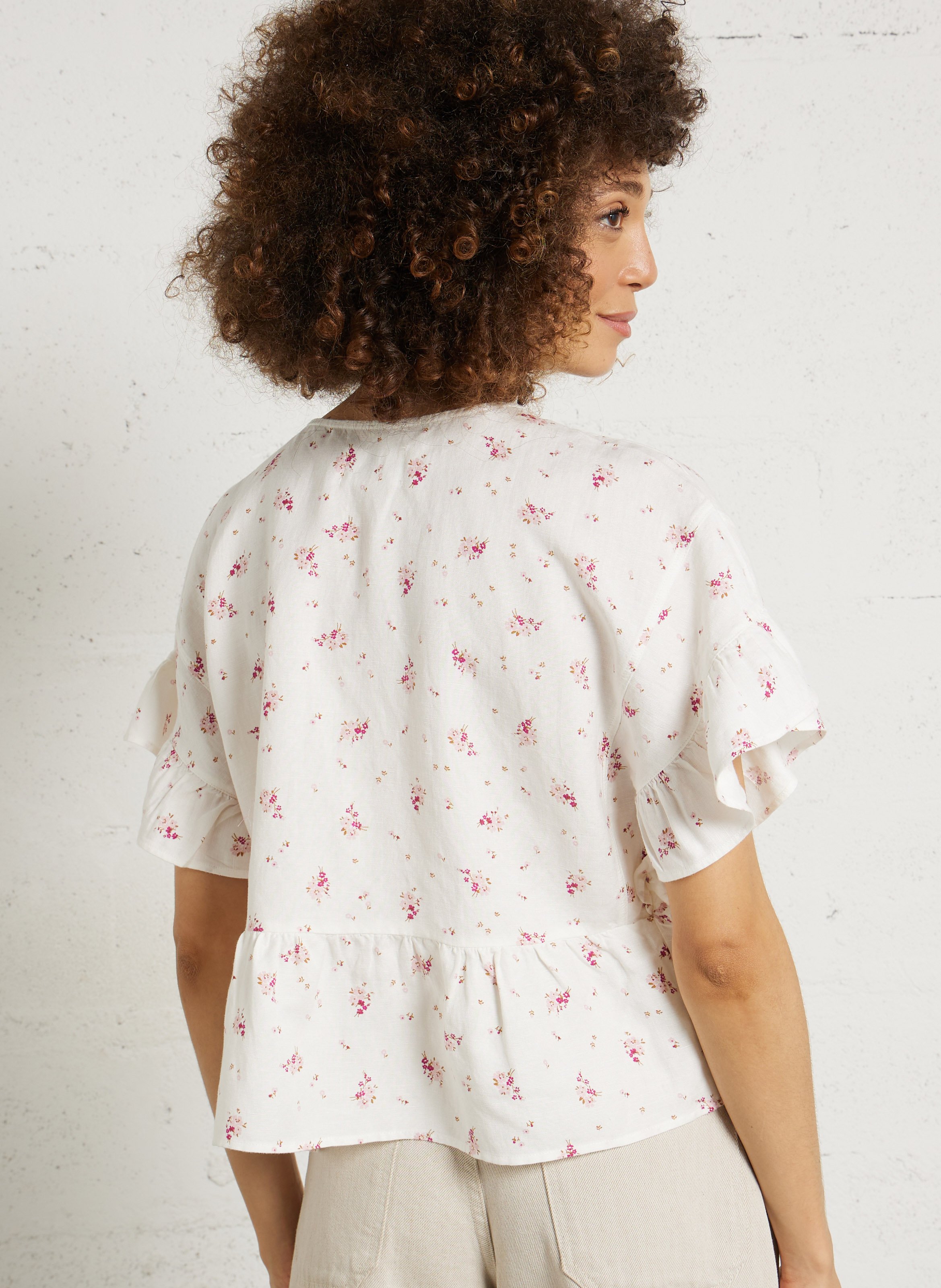 Blouse imprimée col rond   DES PETITS HAUTS Blanc