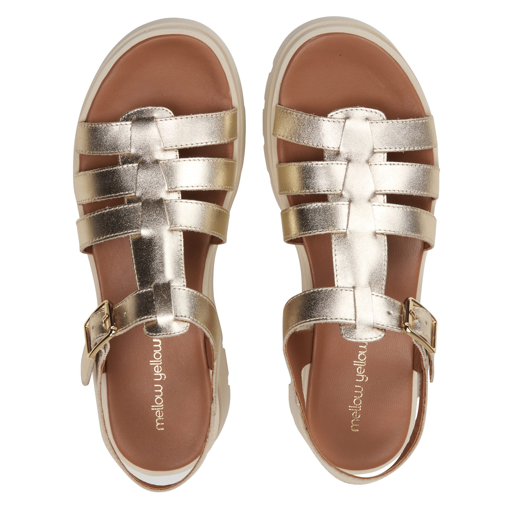 Flat sandals in mixed straw MELLOW YELLOW Golden