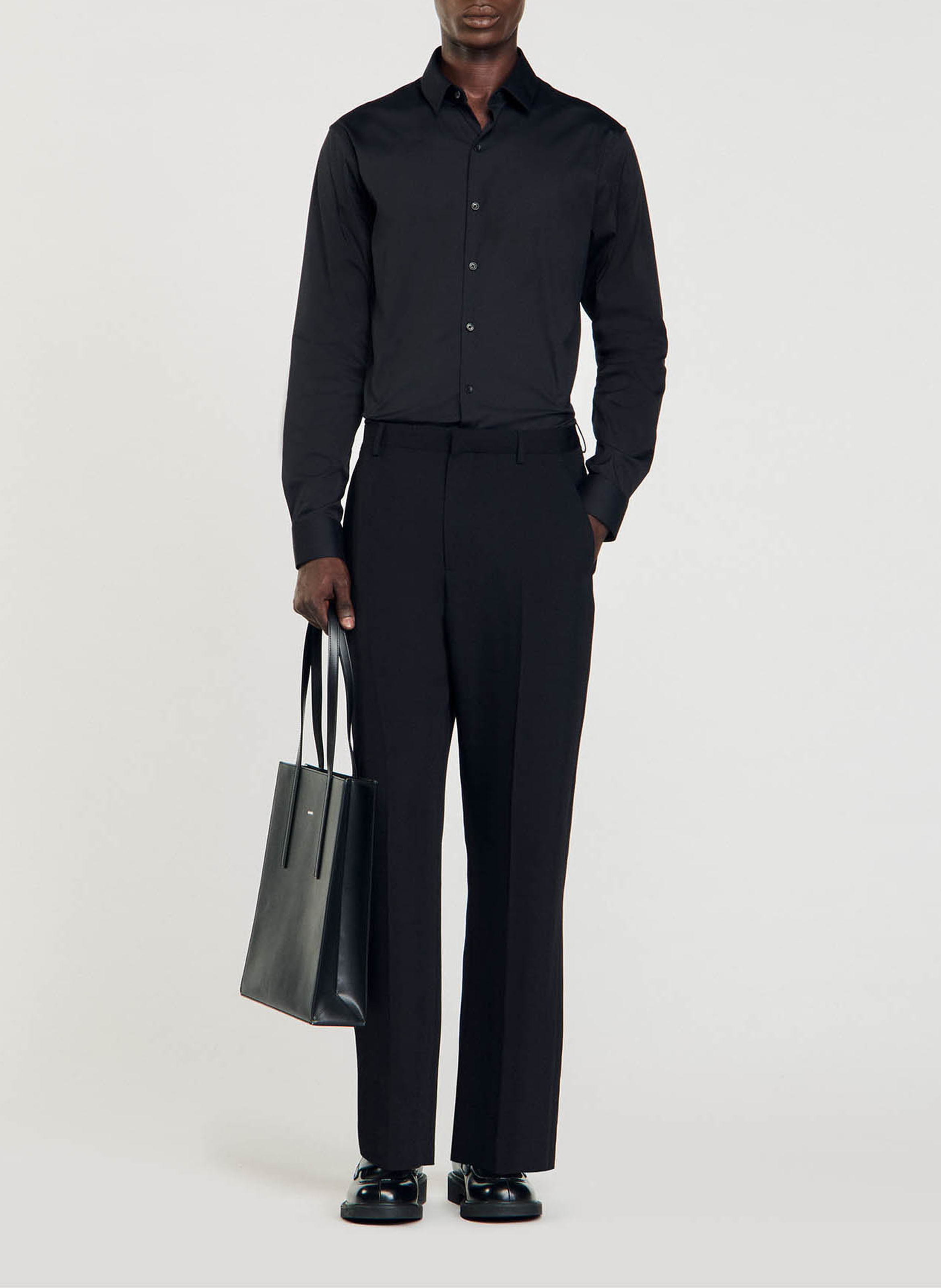 Slim-fit overhemd van stretchkatoen SANDRO Zwart