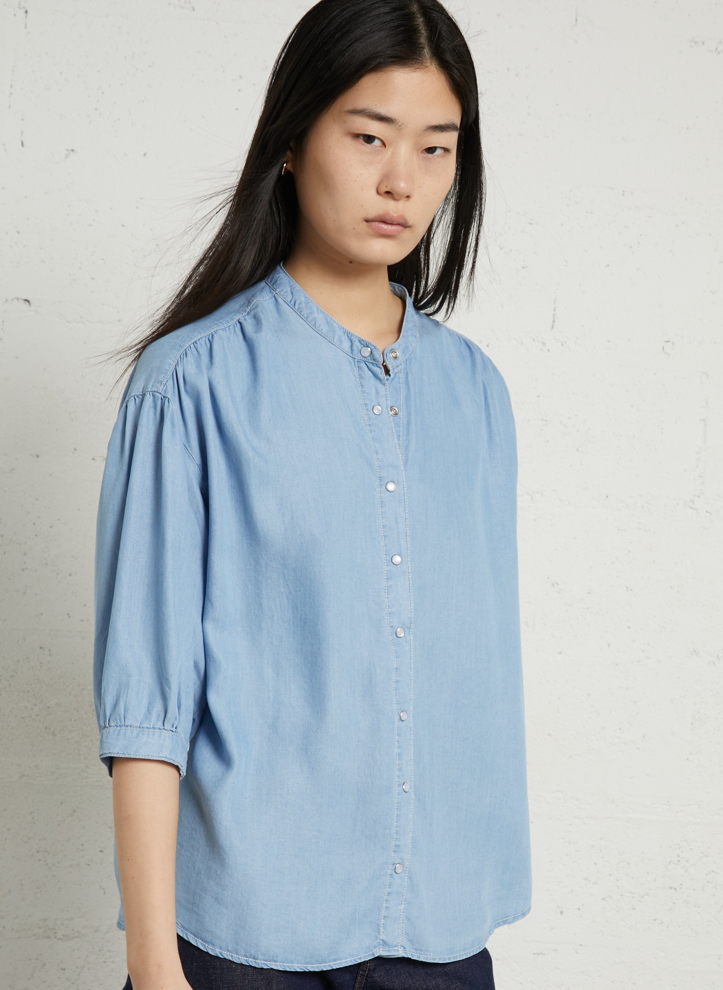 Chemise ample col mao SUD EXPRESS Bleu