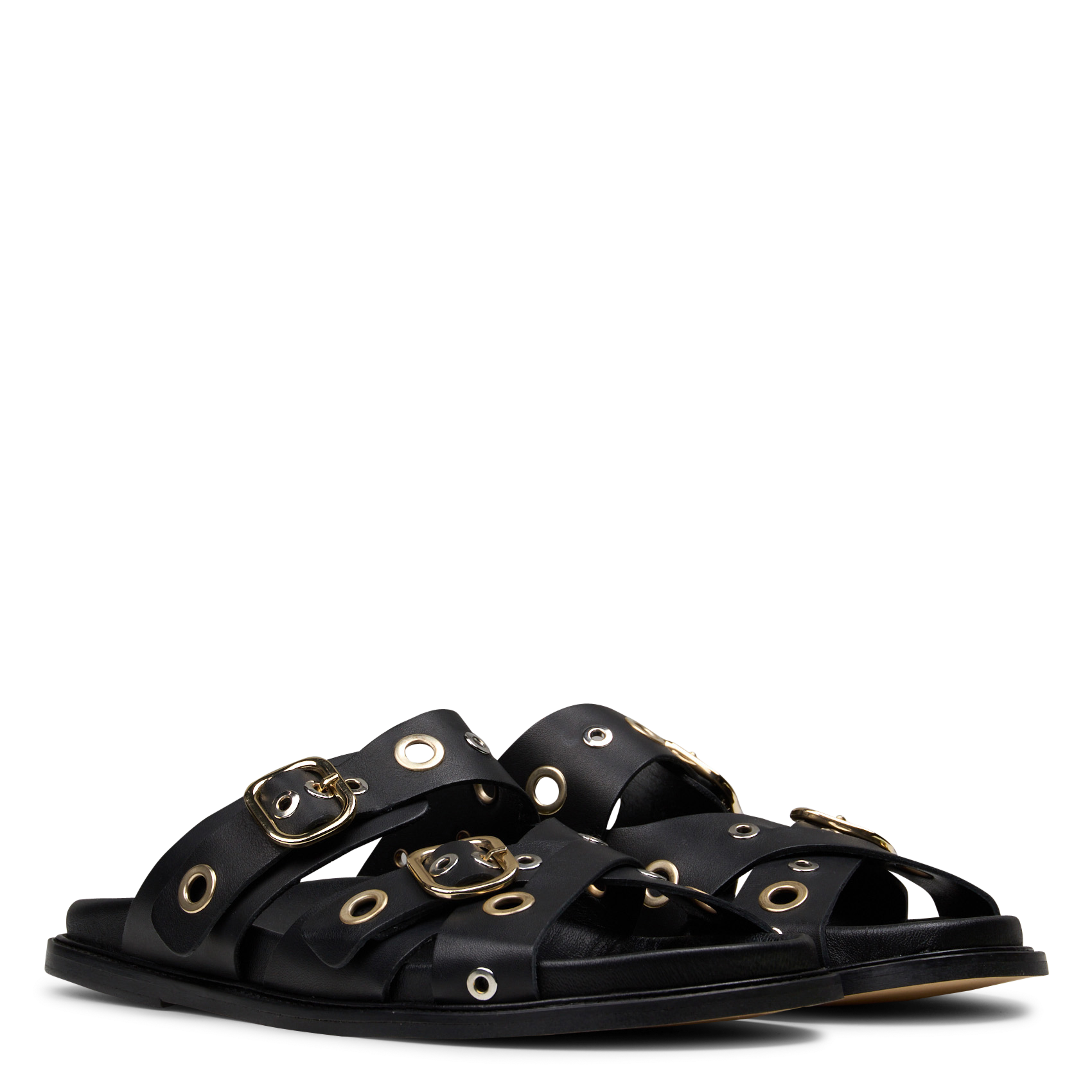 Sandales plates à rivets en cuir velours MAISON TOUFET Noir